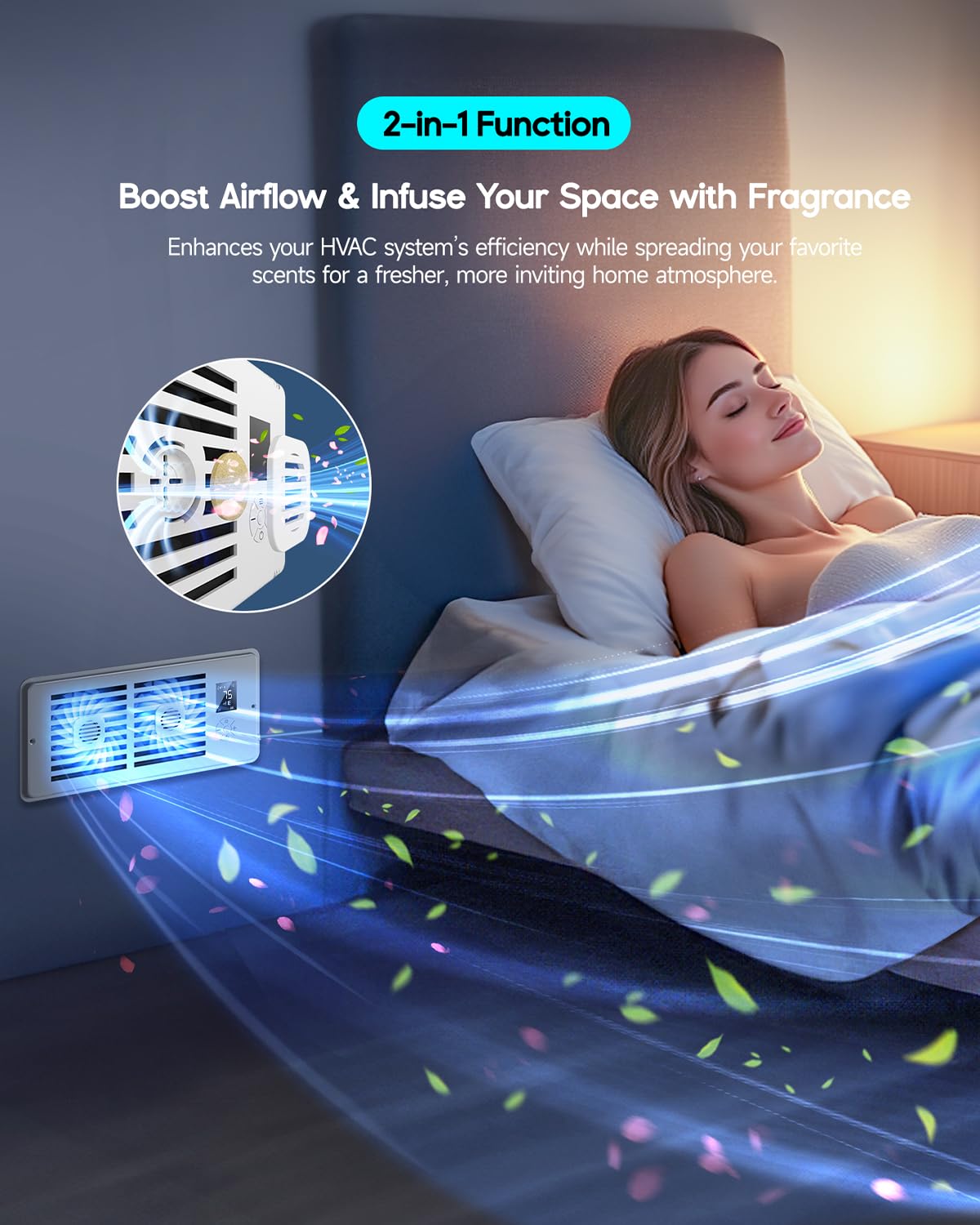 Klyro Register Booster Fan For 4    X 10    Register Holes, Vent Fan With Diy Scent Diffuser, Quiet 10-Speeds Smart Heating Cool