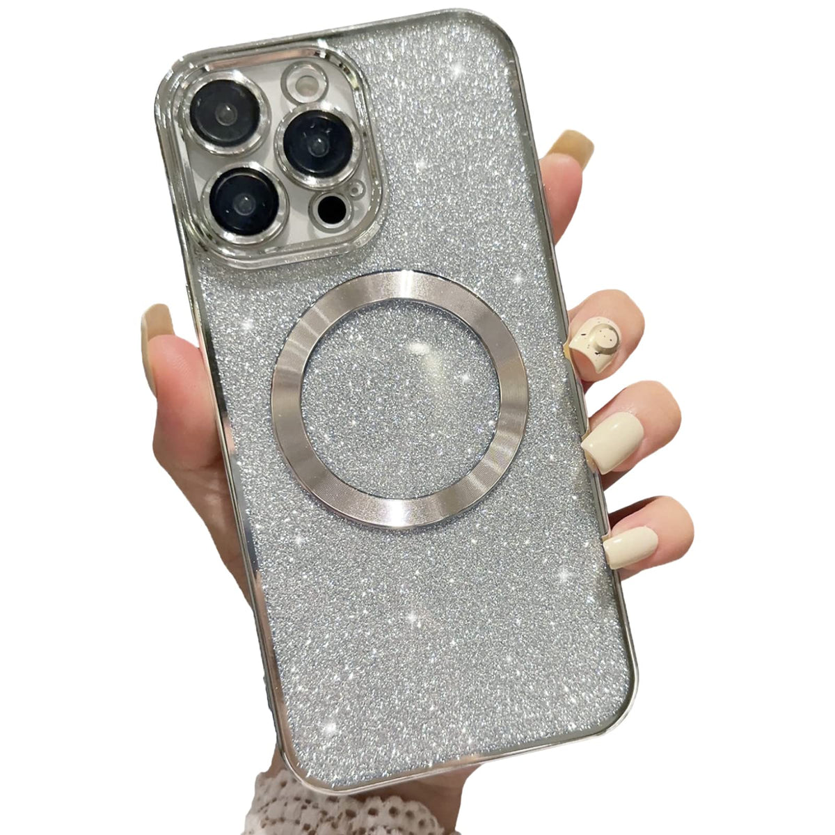 Aowner Magnetic Case For Iphone 14 Pro Max Glitter Case, Luxury Plating Cute Bling With Camera Lens Protector, Compatible With M