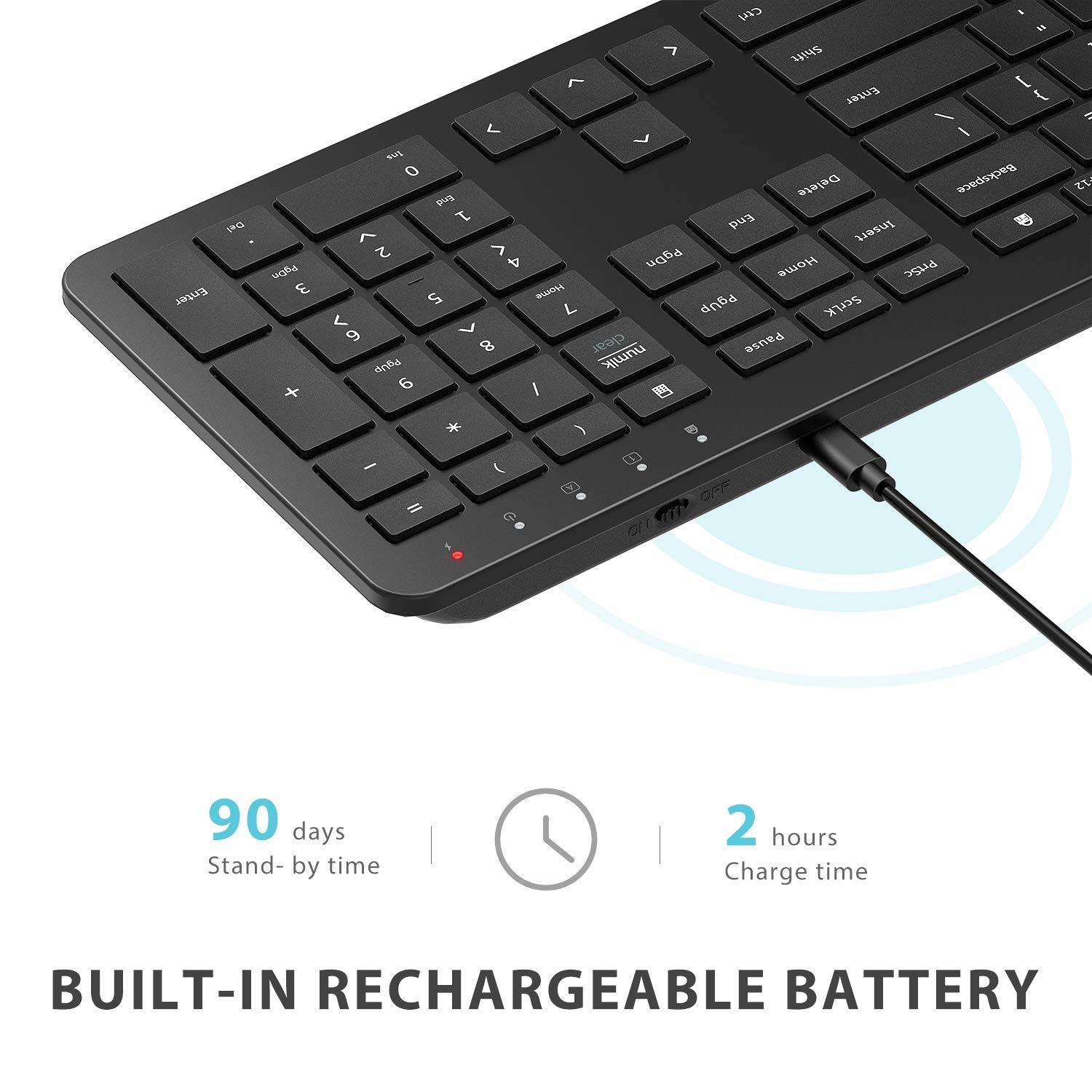 Iclever Gk08 Wireless Keyboard And Mouse   Rechargeable Wireless Keyboard Ergonomic Full Size Design With Number Pad, 2.4G Stabl