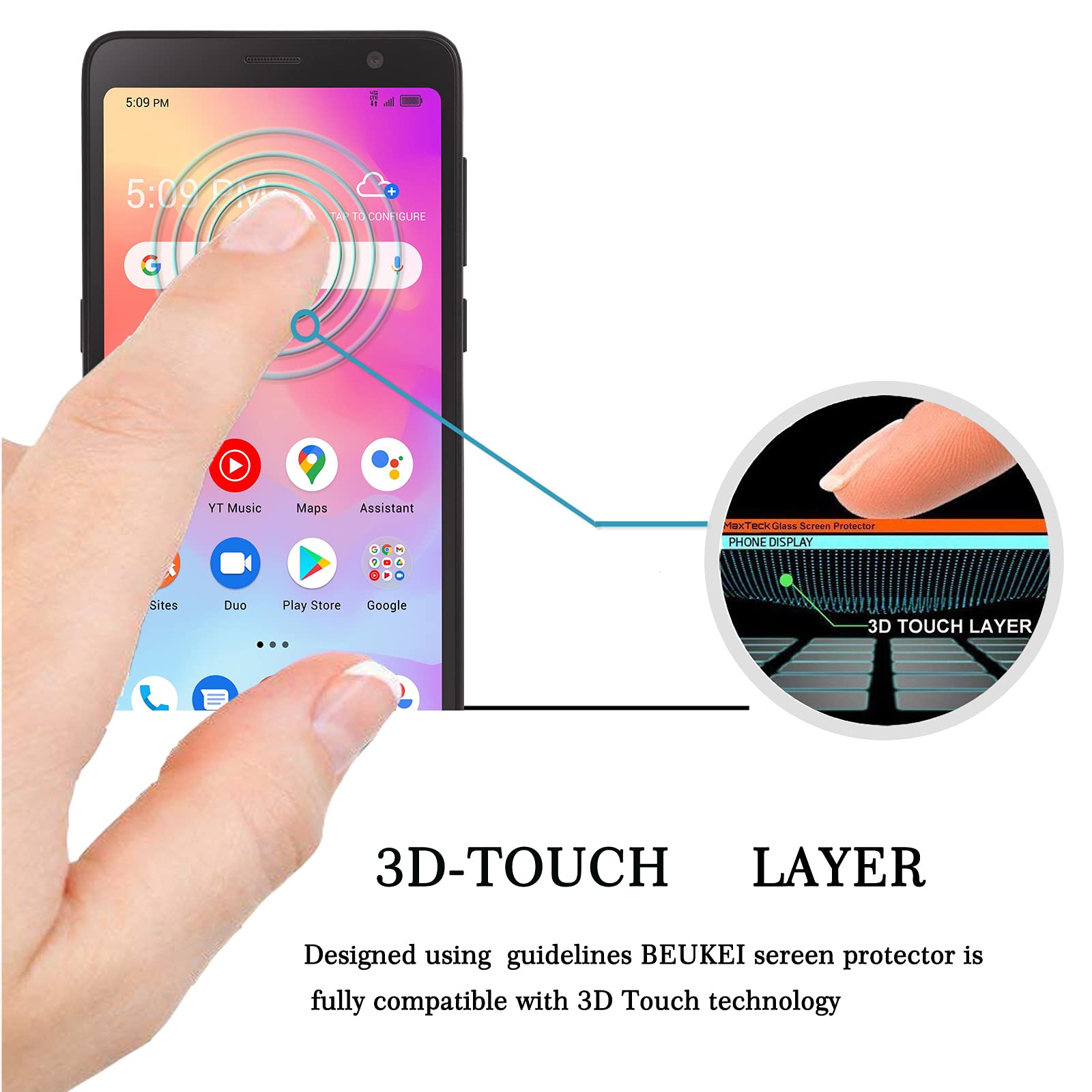 Beukei (3 Pack) Compatible For Alcatel Tcl A3 (A509Dl) Screen Protector Tempered Glass, (5.5 Inch) Touch Sensitive,Case Friendly