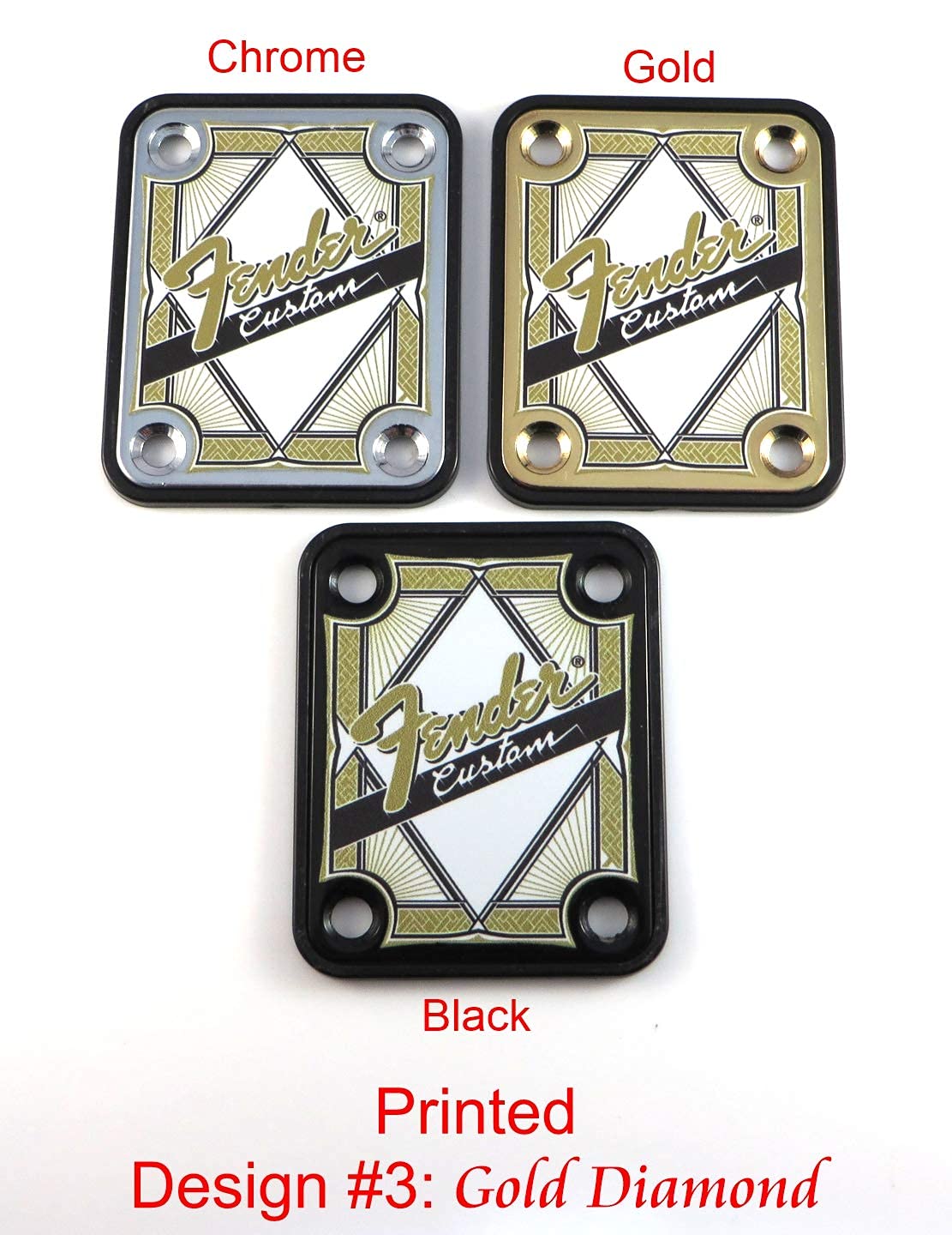 LazrArt Custom Engraved or Printed Guitar Neck Plate - 4 Bolt Design, Silver/Gold/Black - Model Laz-5579