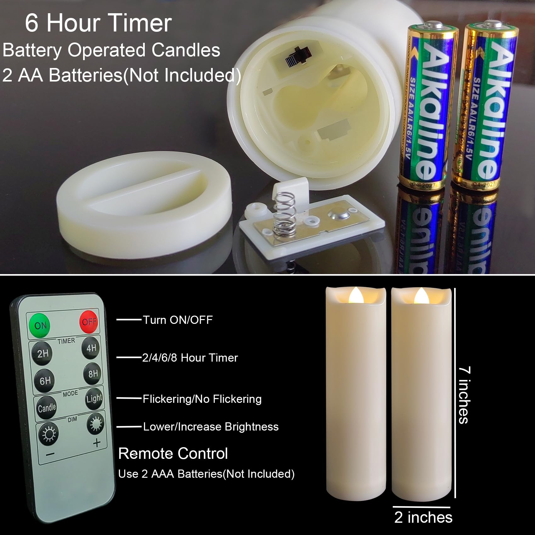 2''X7'' Outdoor Led Battery Operated Candles With Timer/Remote Plastic Flickering Waterproof Flameless Candles Wedding Party Hal