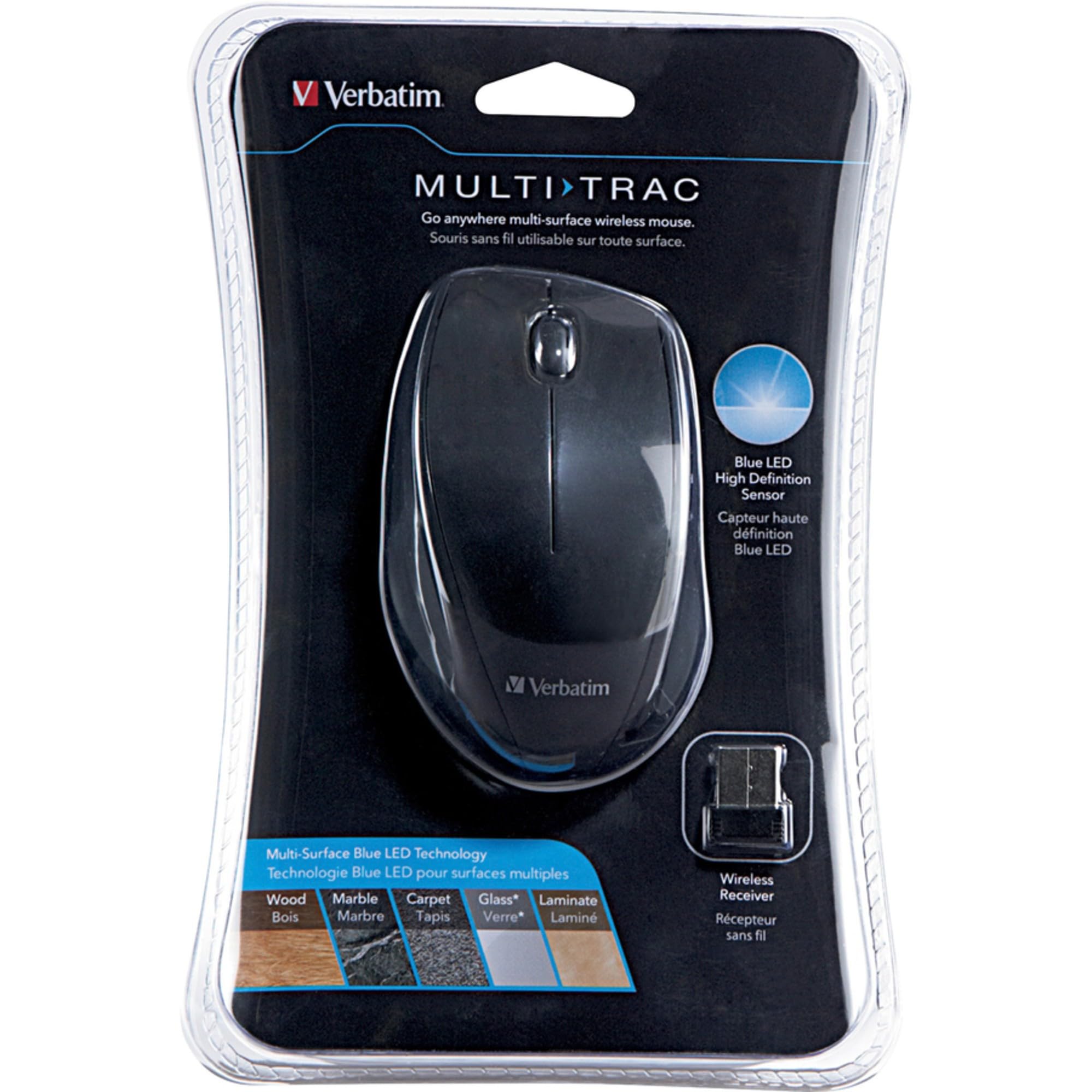Verbatim Wireless Notebook Multi Trac Blue Led Mouse, 2.4 Ghz Frequency/32.8 Ft Wireless Range, Left/Right Hand Use, Black