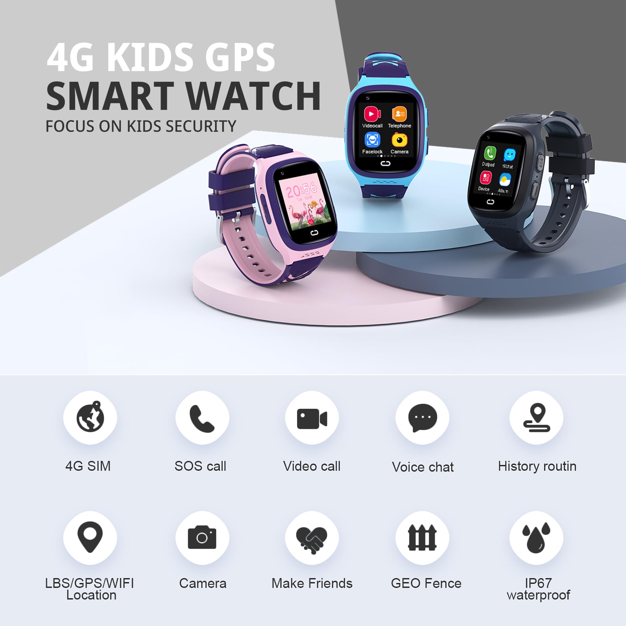 4G Kids Smart Watch Boys With Gps Tracker, Smart Cell Phone Watch For Kids Age 5-12, Video Calling Sos Call Voice Chat Alarm Clo