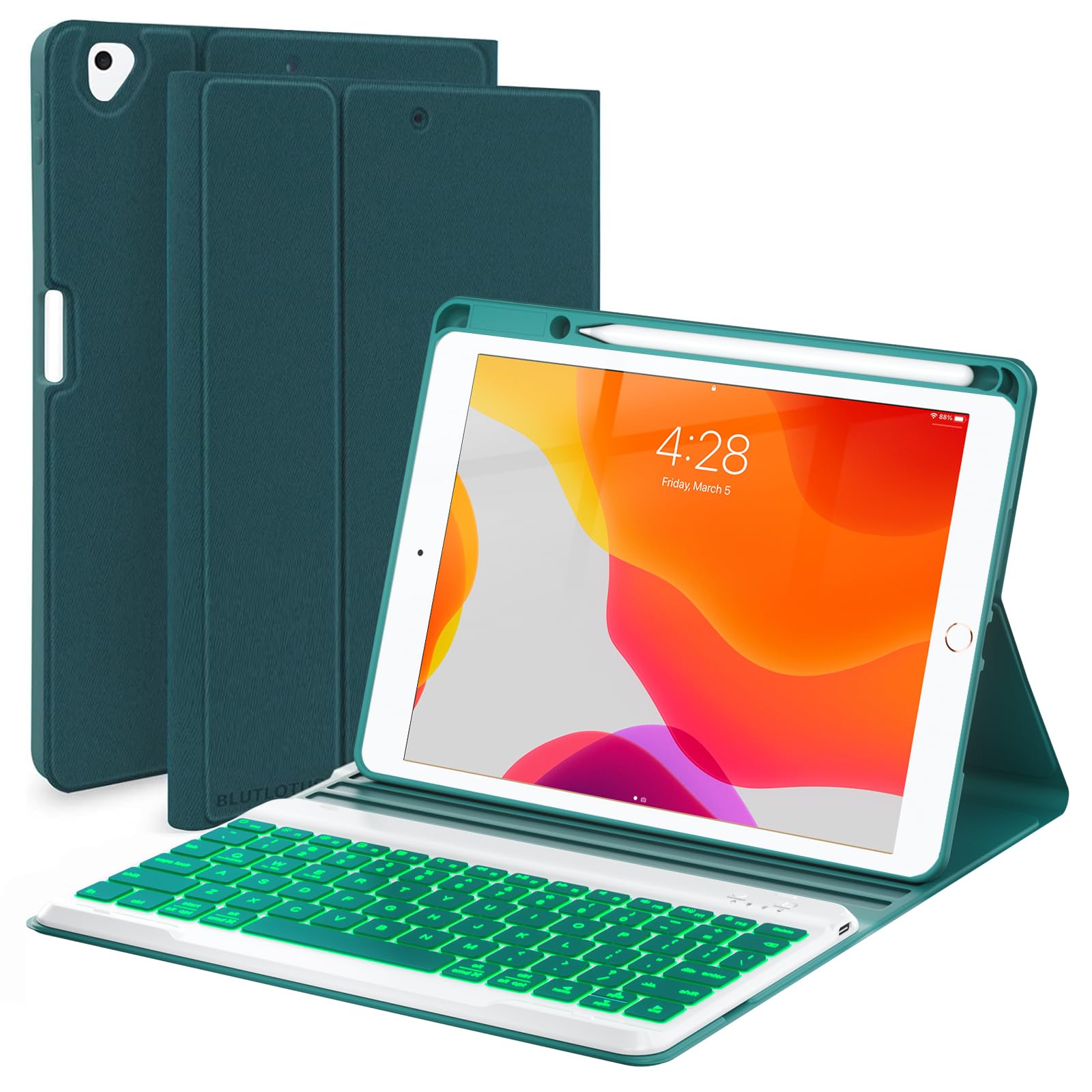 BLUTLOTUS Keyboard Case for iPad 9th/8th/7th Generation, Keyboard Case for iPad 10.2/10.5 2017 with Pencil Holder-7 Backlit-Deta