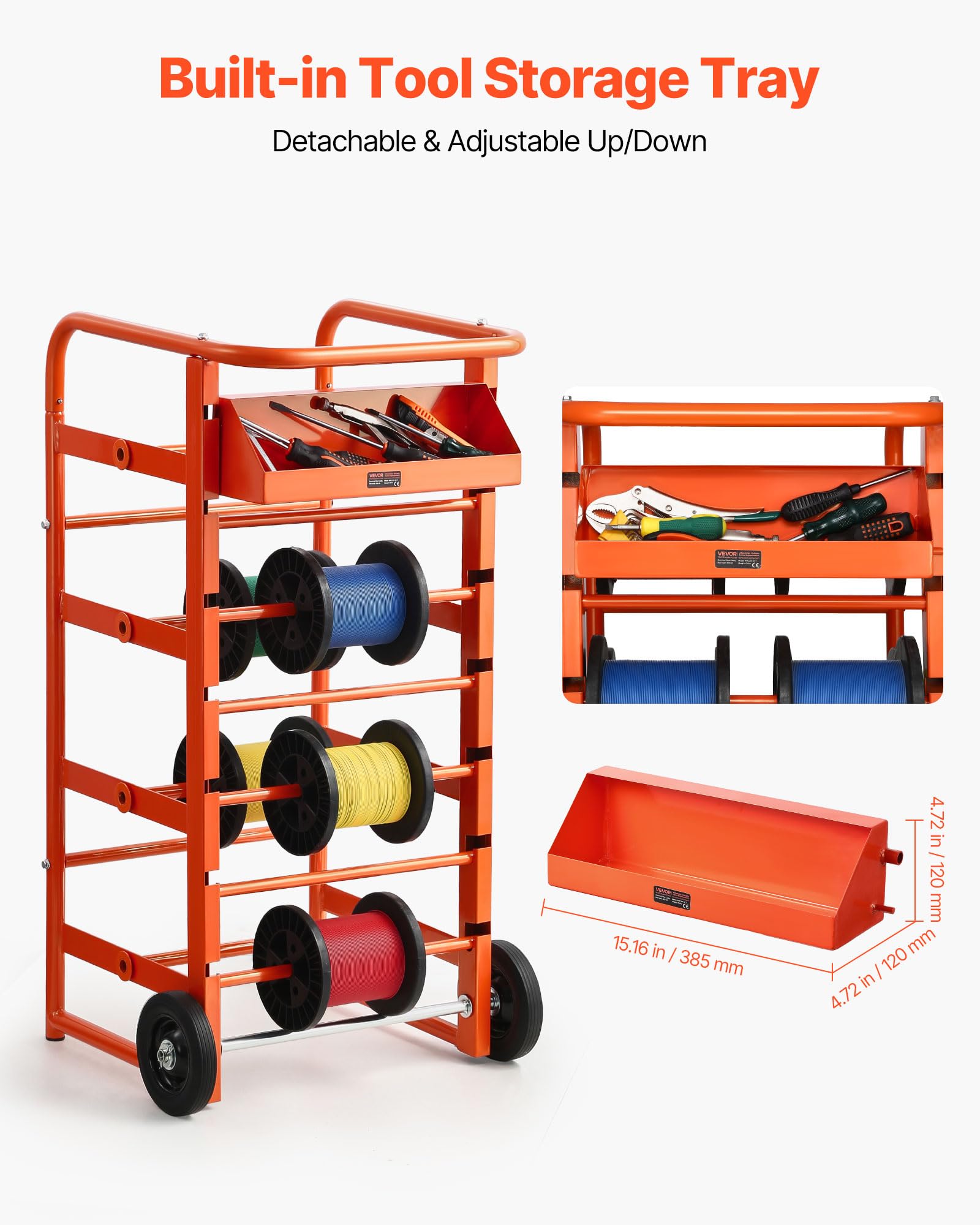 Vevor Wire Spool Rack, 11 Rods, Multi-Spool Wire Rack Dispenser, Cable Caddy With Wheels, Cable Holder With Storage Tray For Wir