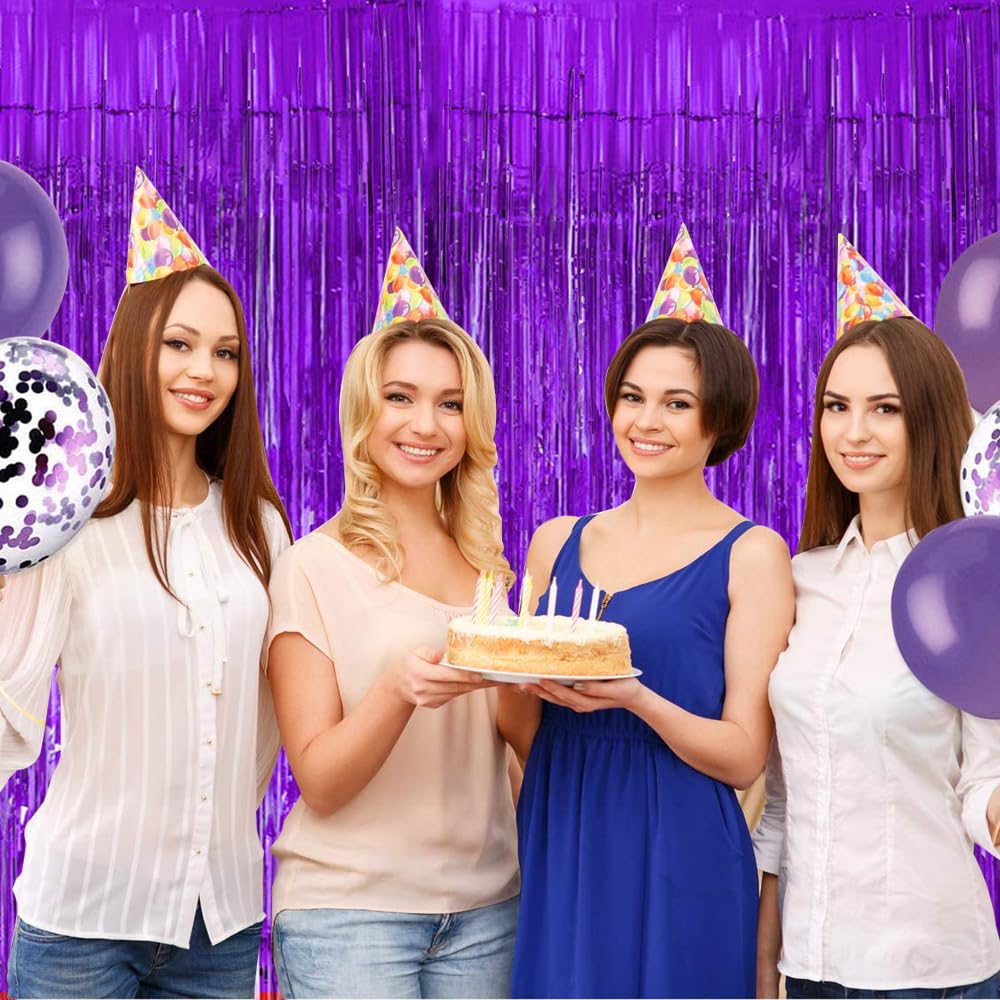 Beishida 2 Pcs Light Purple Violet Door Streamers Tinsel Curtain Party Streamers Backdrop Fringe Foil Wall Background For Birthd
