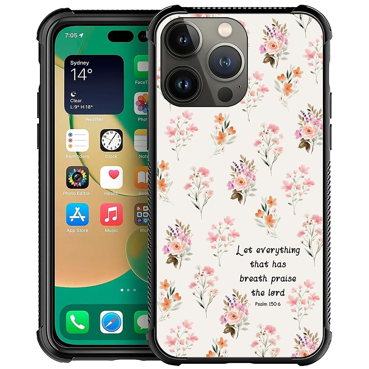 Deaorew for iPhone 14 Pro Case | Classic Slim Cover Design | Flowers Bible Scripture