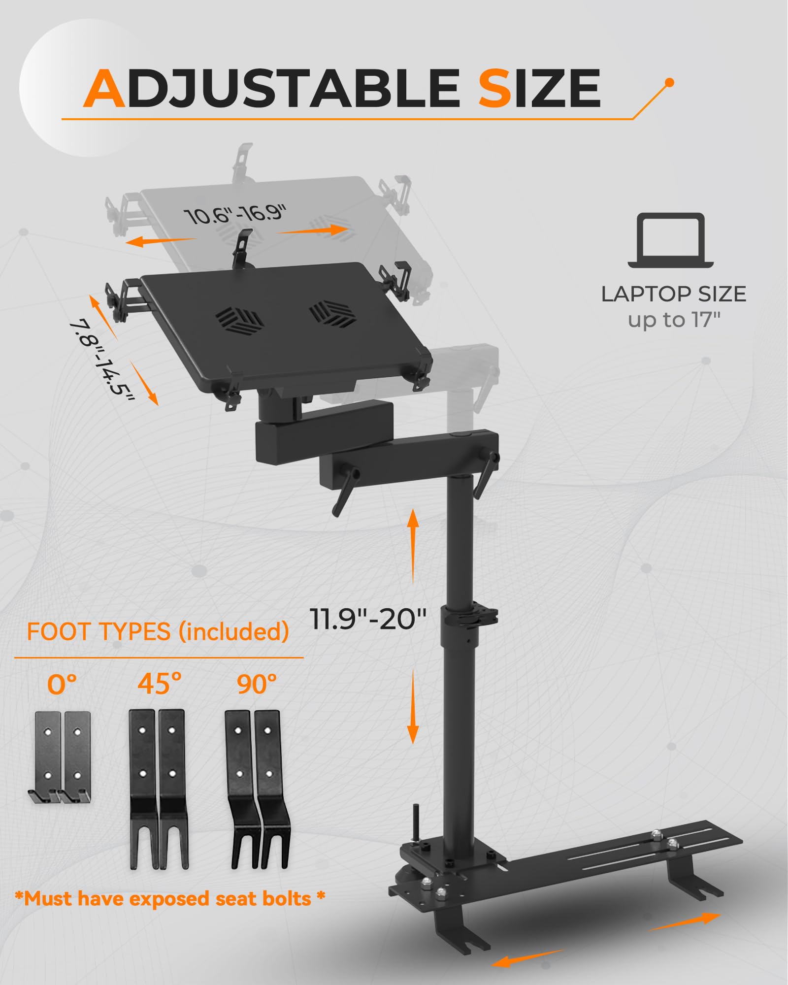 Melipron Vehicle Laptop Mount For Truck Car Van Universal Laptop Stand Holder With 3 Types Mounting Brackets For Front Passenger
