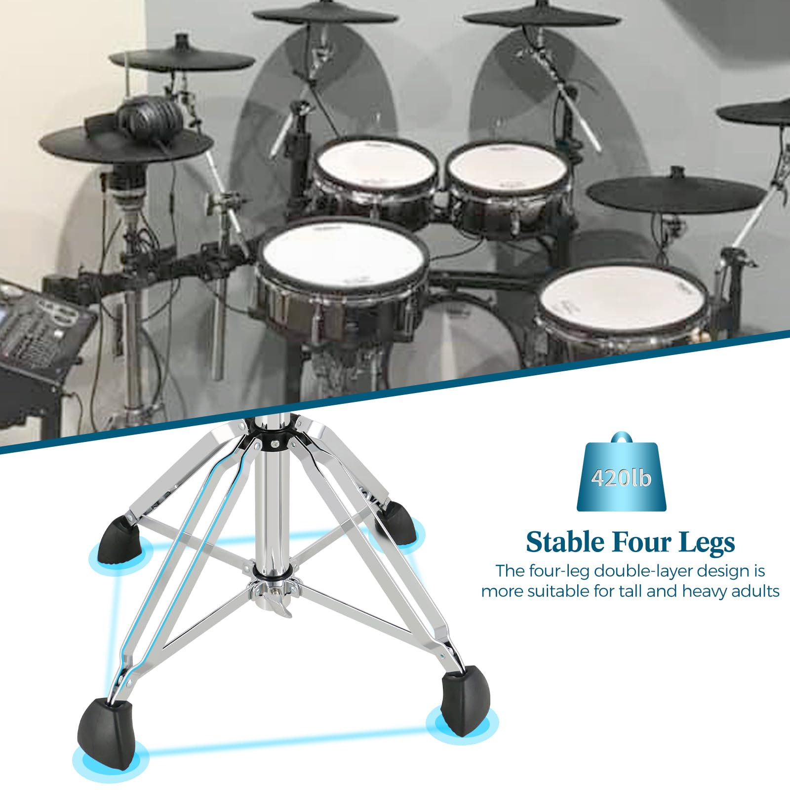 Rowell Drum Throne With Backrest Hydraulic Drum Stool Height Adjustable Airlift Drum Thrones 4 Leg Heavy Duty Drum Seat 4.3 In T