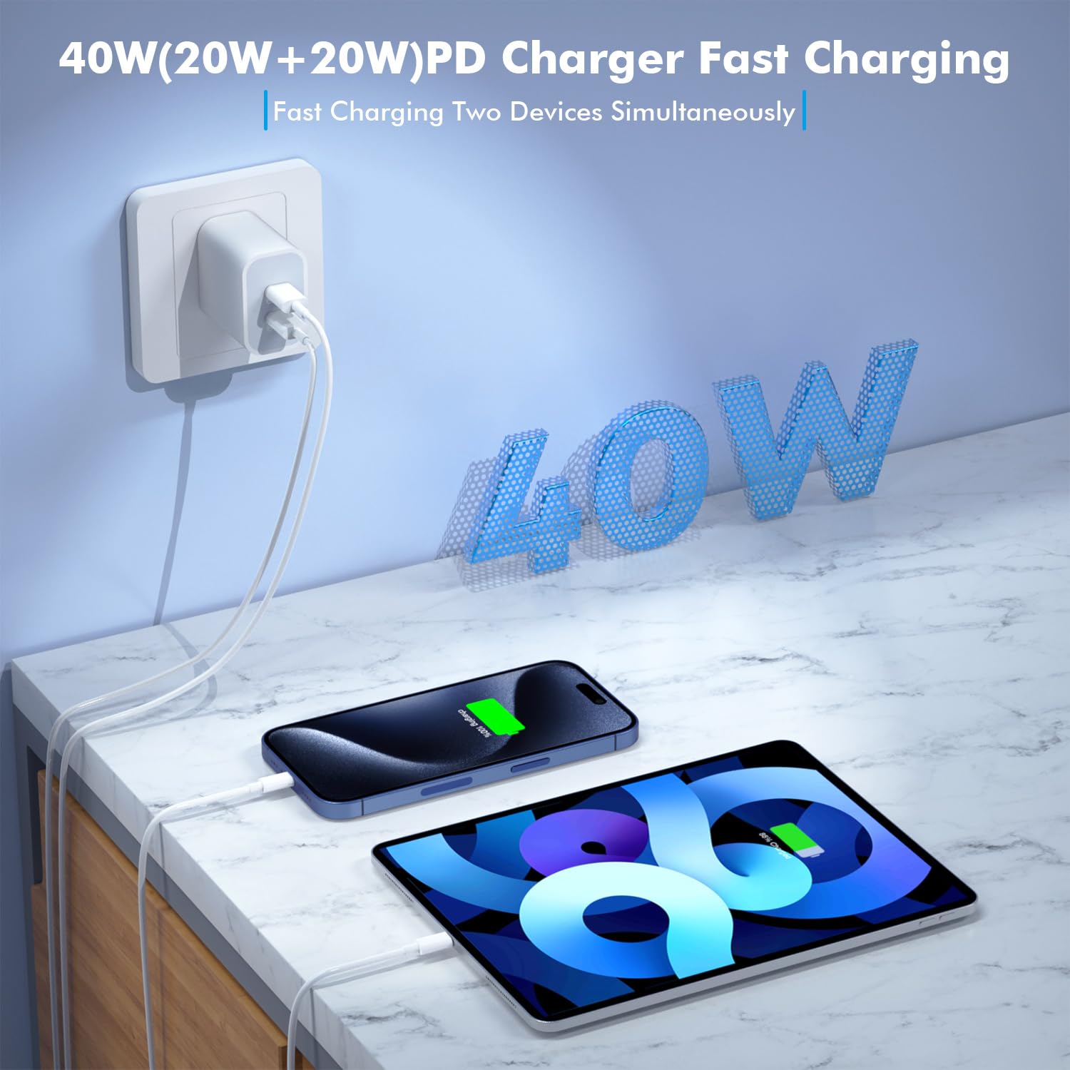 Iphone 15 Charger,Apple Charger Fast Charging,2Pack 40W Dual Port Power Delivery Apple Charging Block,2Pack 6Ft Usb C To C Fast Charger Cable,Usb C Charger For Iphone 15/15 Pro/Ipad Pro/Ipad Air/Mini