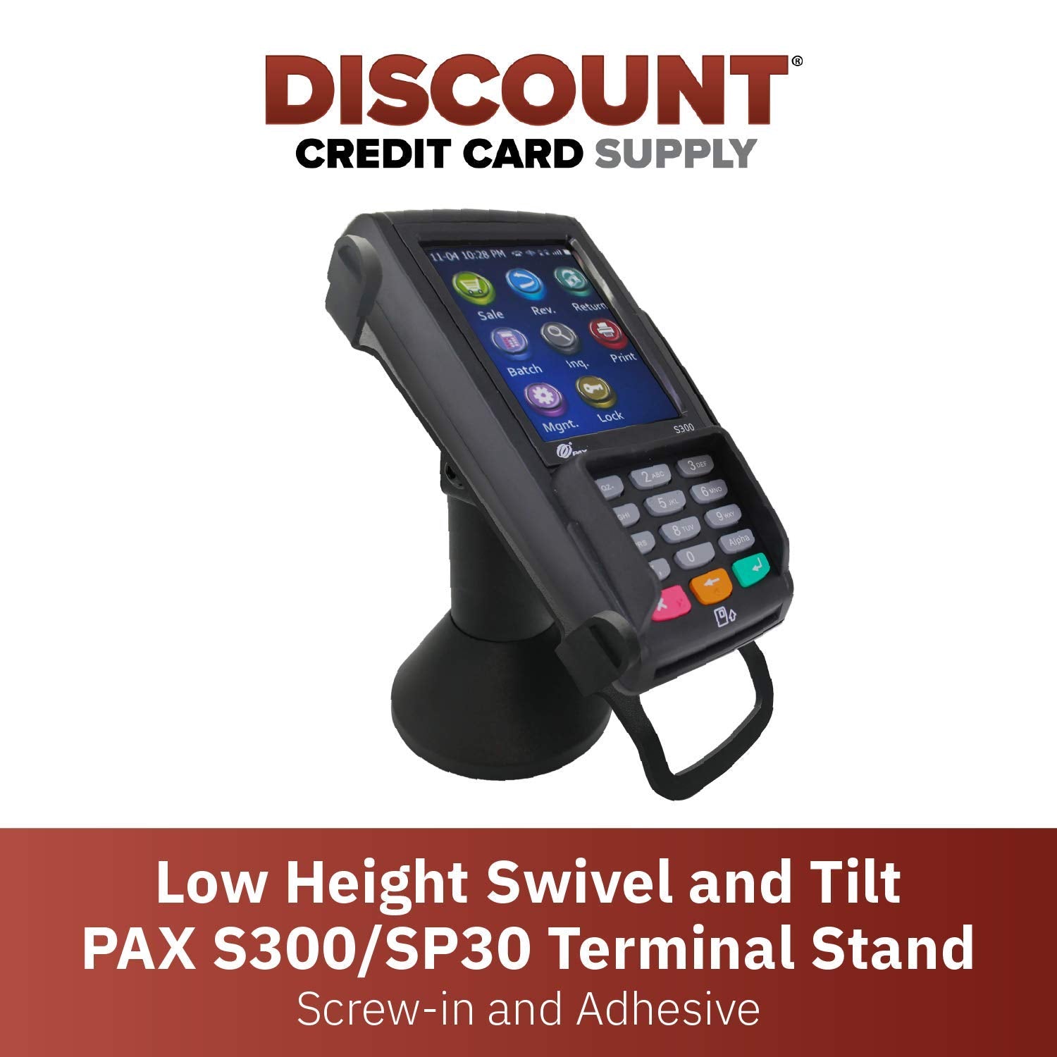Discount Credit Card Supply DCCStands Low Swivel and Tilt Pax S300 & SP30 Terminal Stand, Screw in and Adhesive