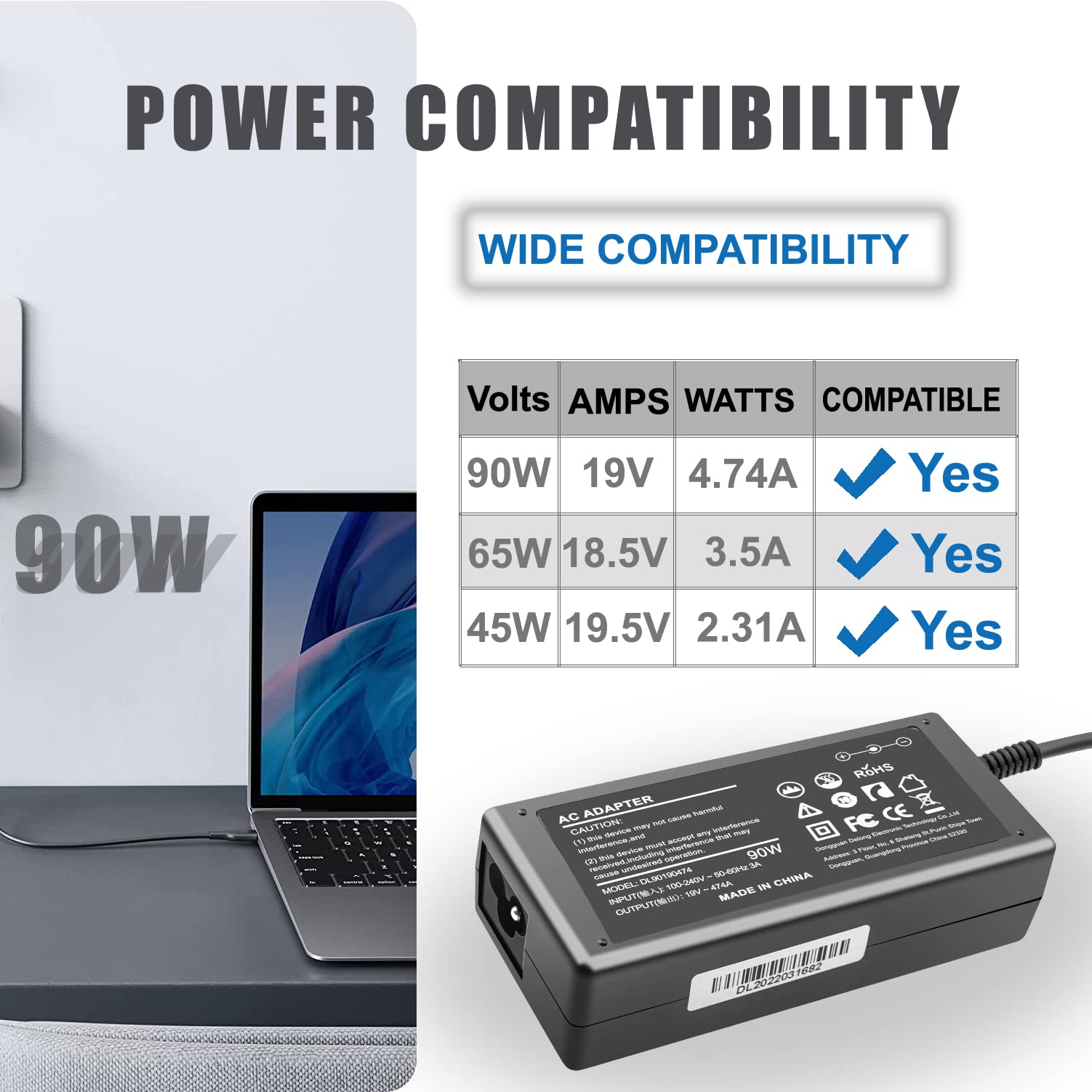 90W 65W Ac Adapter Power Cord For Hp All In One Desktop 22'' 24'' 24 Dd 24 Df 24 Dp 24 Cb 22 Dd Df:24 Dd0210 Dd0010 24 Df0040 Df