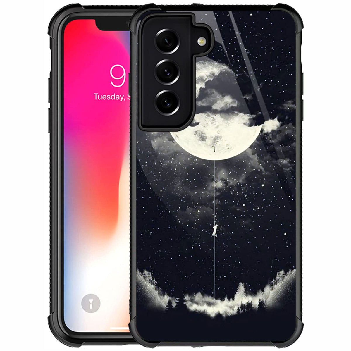 Carloca Compatible With Samsung Galaxy S21 Fe Case,Climbing The Moon Pattern Design For Girl Boy Shockproof Anti Scratch Case Fo