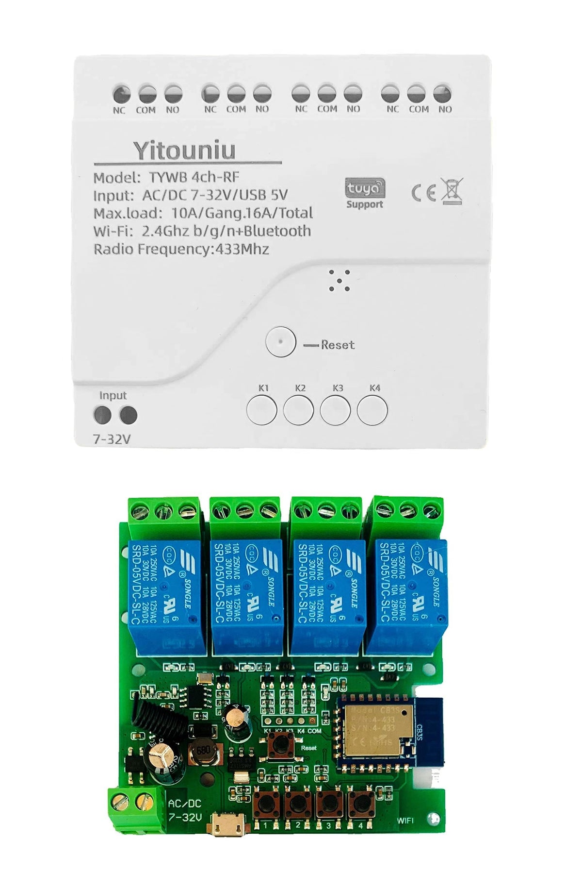Yitouniu 4 Channel Tuya Smart Life Wifi Momentary Inching Relay Self Locking Switch Module,Dc/Ac 7 32V/Usb 5V Wifi Rf Bluetooth