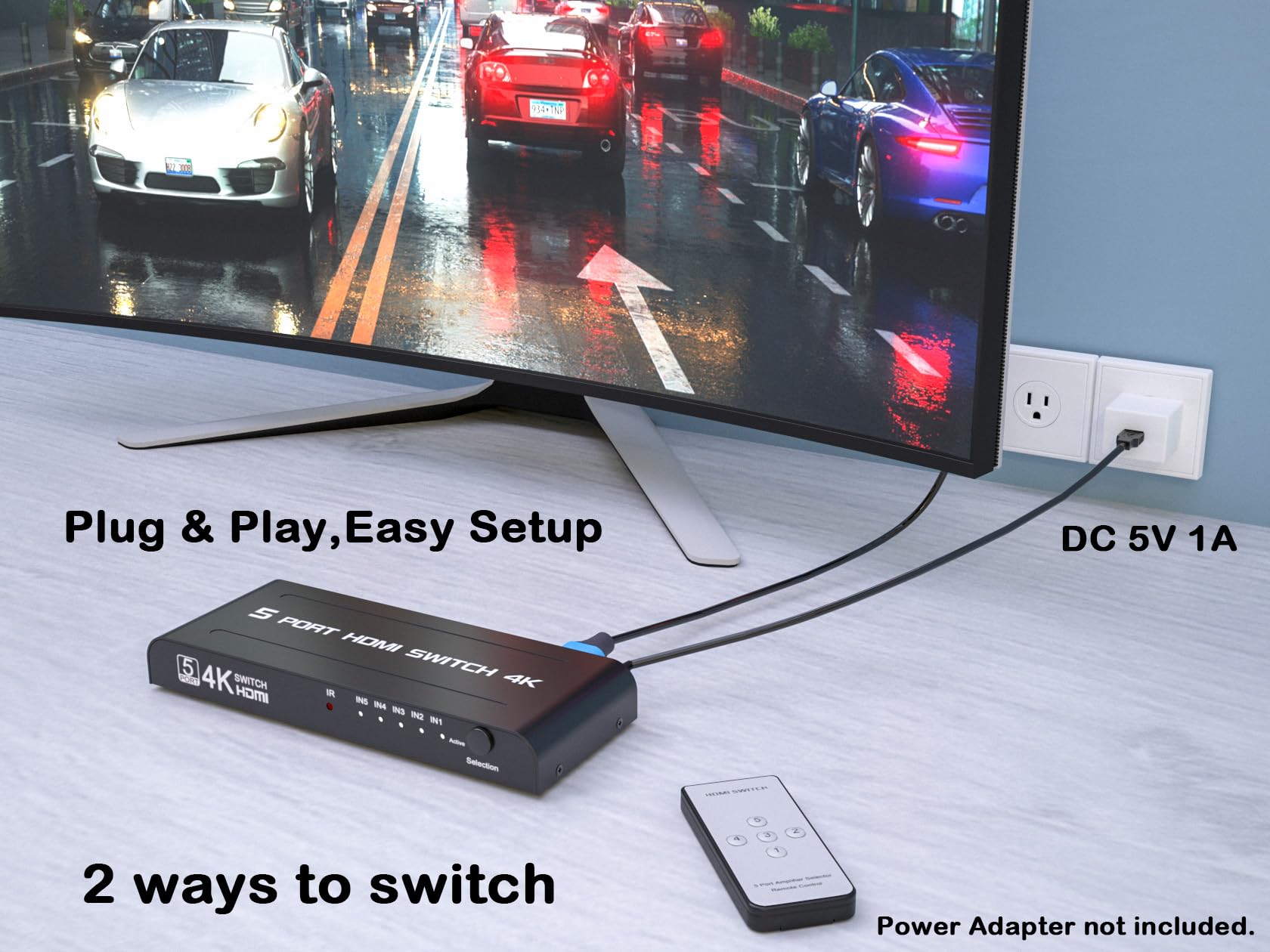 Hdmi Switch 5 In 1 Out 4K@60Hz,Kago 5 Port Hdmi Selector Box With Remote, Metal Shell Hdmi 2.0 Splitter Switcher Support Hdr Hdc