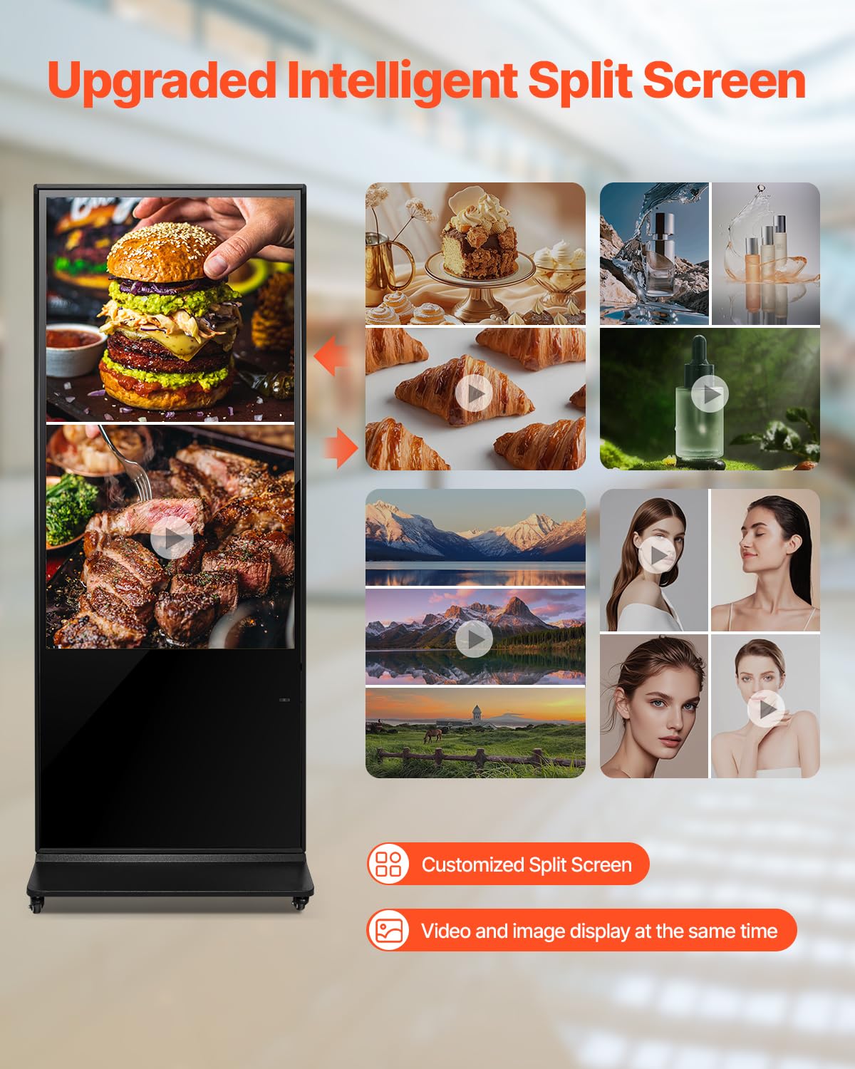 Vevor 55 Inch Digital Signage Display, Touchscreen Digital Kiosk, Indoor Floor Standing Kiosk Display, 4K Uhd Lcd Screen, 2Gb Ra