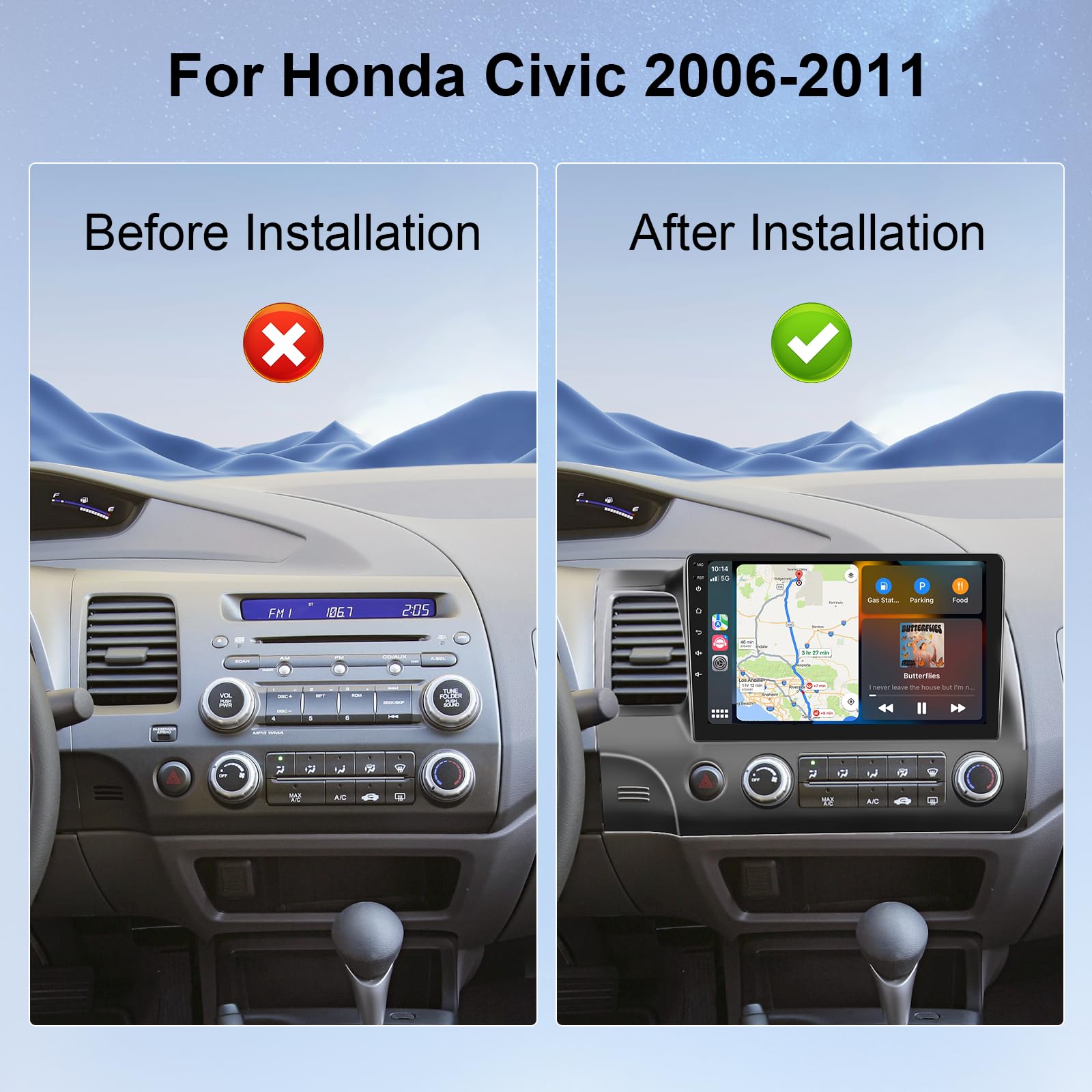 Android 13 Car Radio For Honda Civic 2006 2011 Rimoody 10.1 Inch Touch Screen Car Stereo With Gps Navigation Bluetooth Wifi Mirr