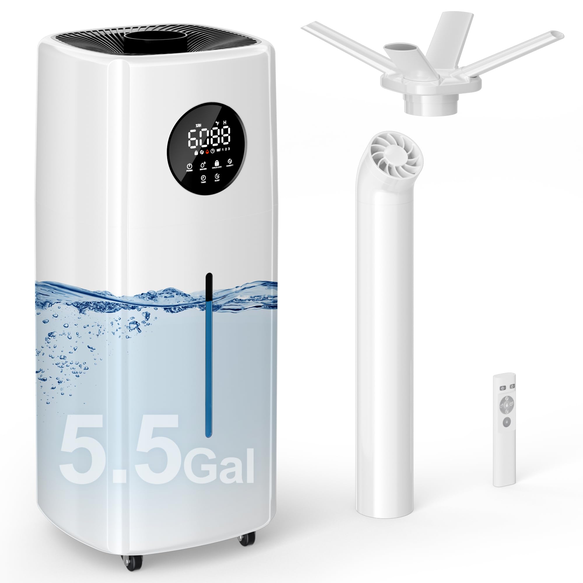 Uthfy 5.5Gal/21L Humidifier for Large Room 3000sq.ft, 2000ml/h Dual 360 Nozzles Ultrasonic, Whole House Humidifiers,4 Atomizing