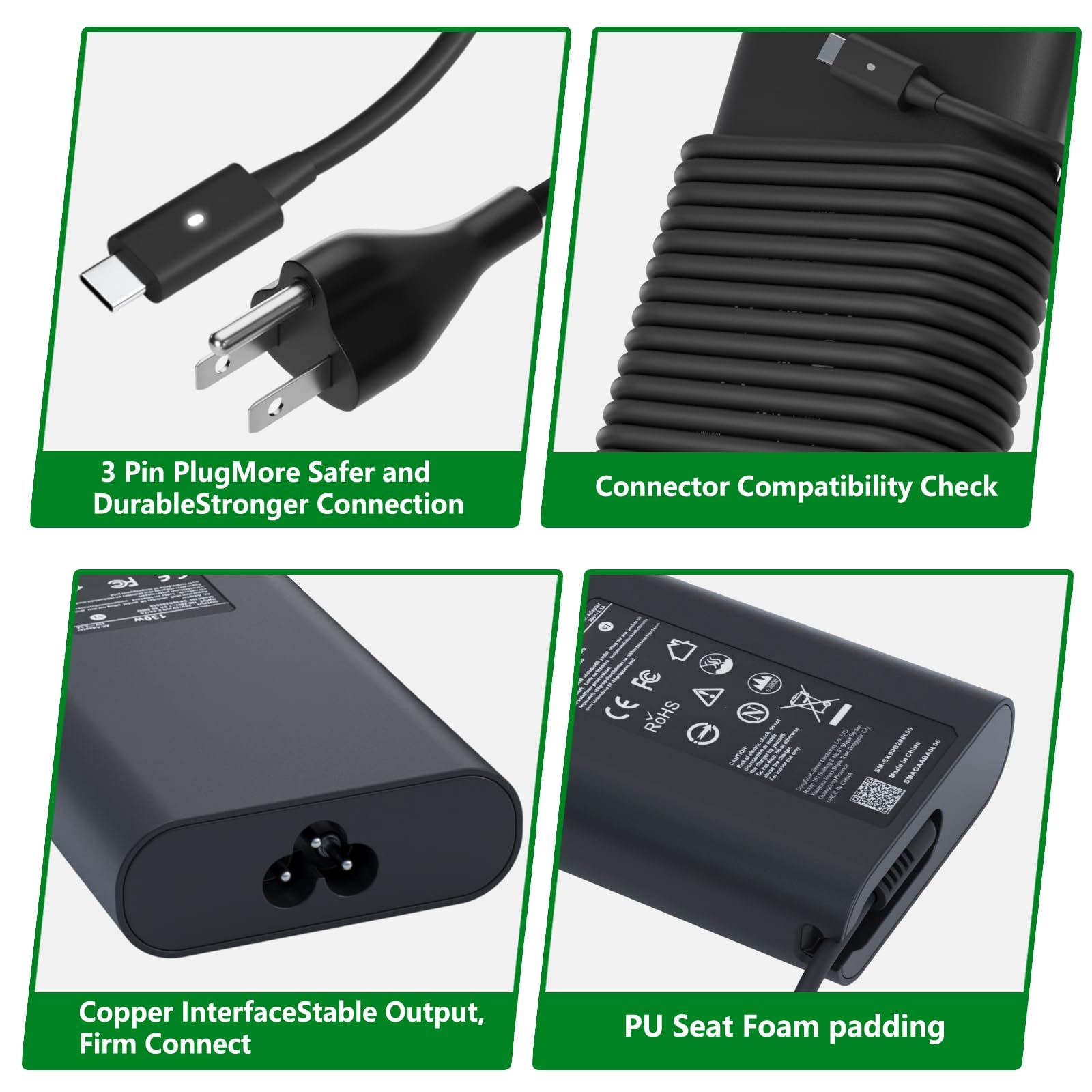 130W Usb C Laptop Charger For Dell Precision 5470 5480 5550 5560 5530 5570 5750 5760 5770 3550 3560 3570 3571 2In1,Xps 15 17 957