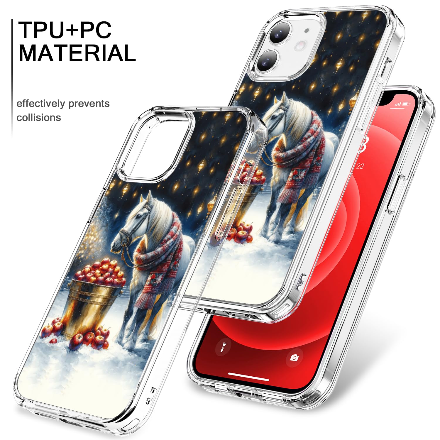 Bicol Christmas Phone Case For Iphone 12 Mini With Screen Protector And Camera Lens Protector - Clear Acrylic Shockproof Protect