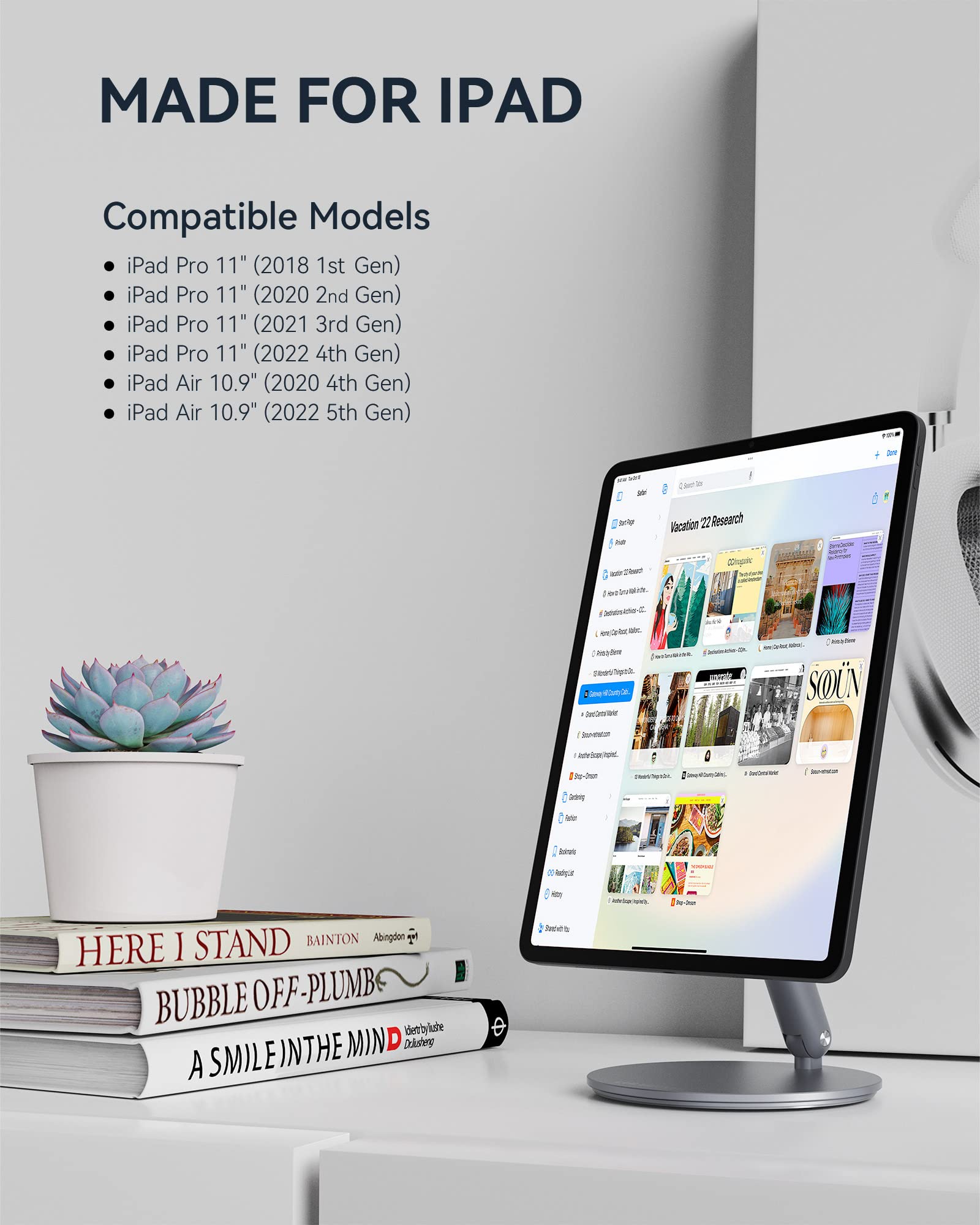 Lululook Magnetic Ipad Stand For Ipad Air 11 M2/Ipad Pro 11, Ipad360� Rotating Aluminum Alloy Tablet Stand For Desk Foldable Mount Ipad Holder For Ipad Pro 11'' 4Th/3Rd/2Nd/1St Gen