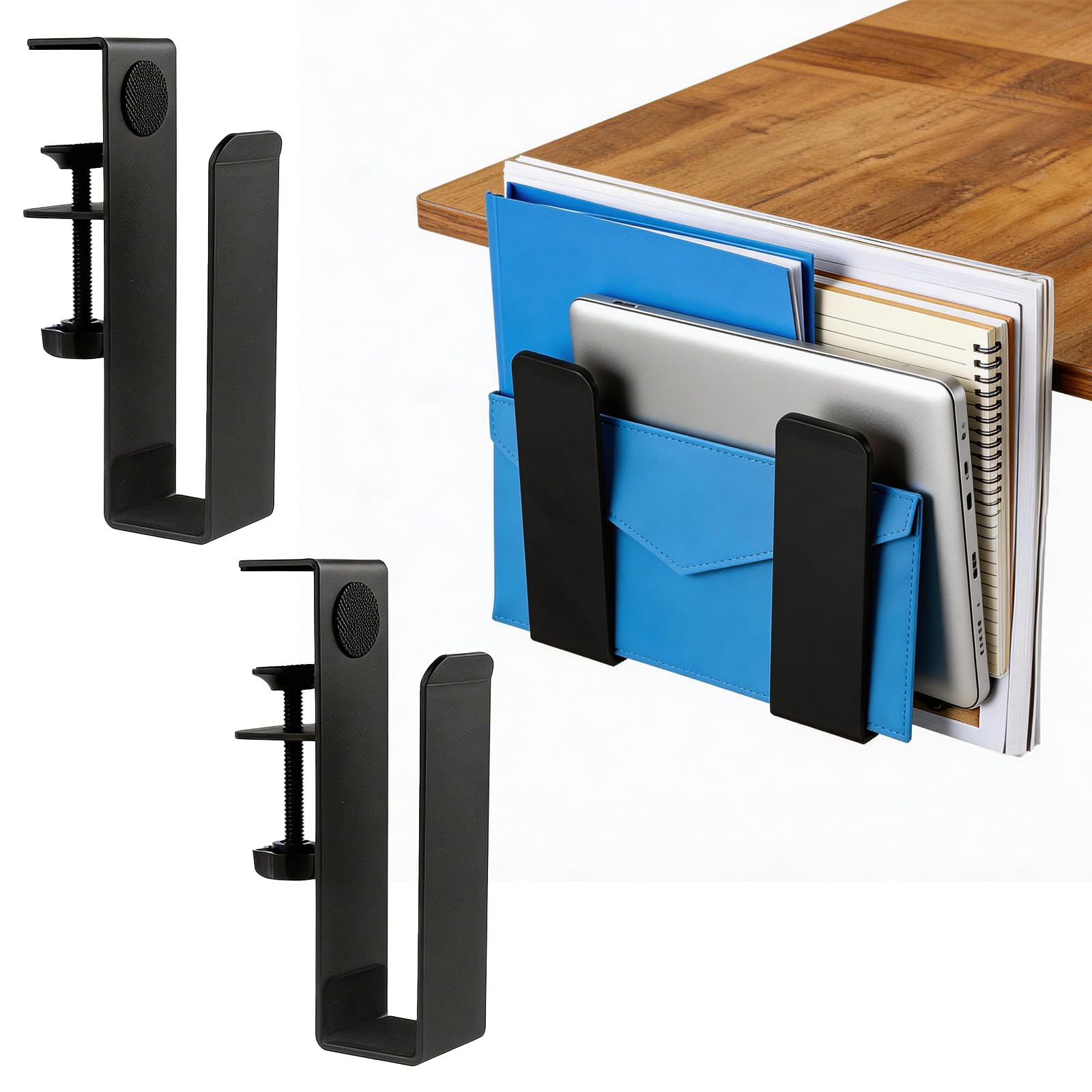 Orepzinc 2 Pack Adjustable Desk Side Laptop Holder, HeavyDuty Metal Desk Side Storage, Hanging Organizer with ToolFree Clamp (