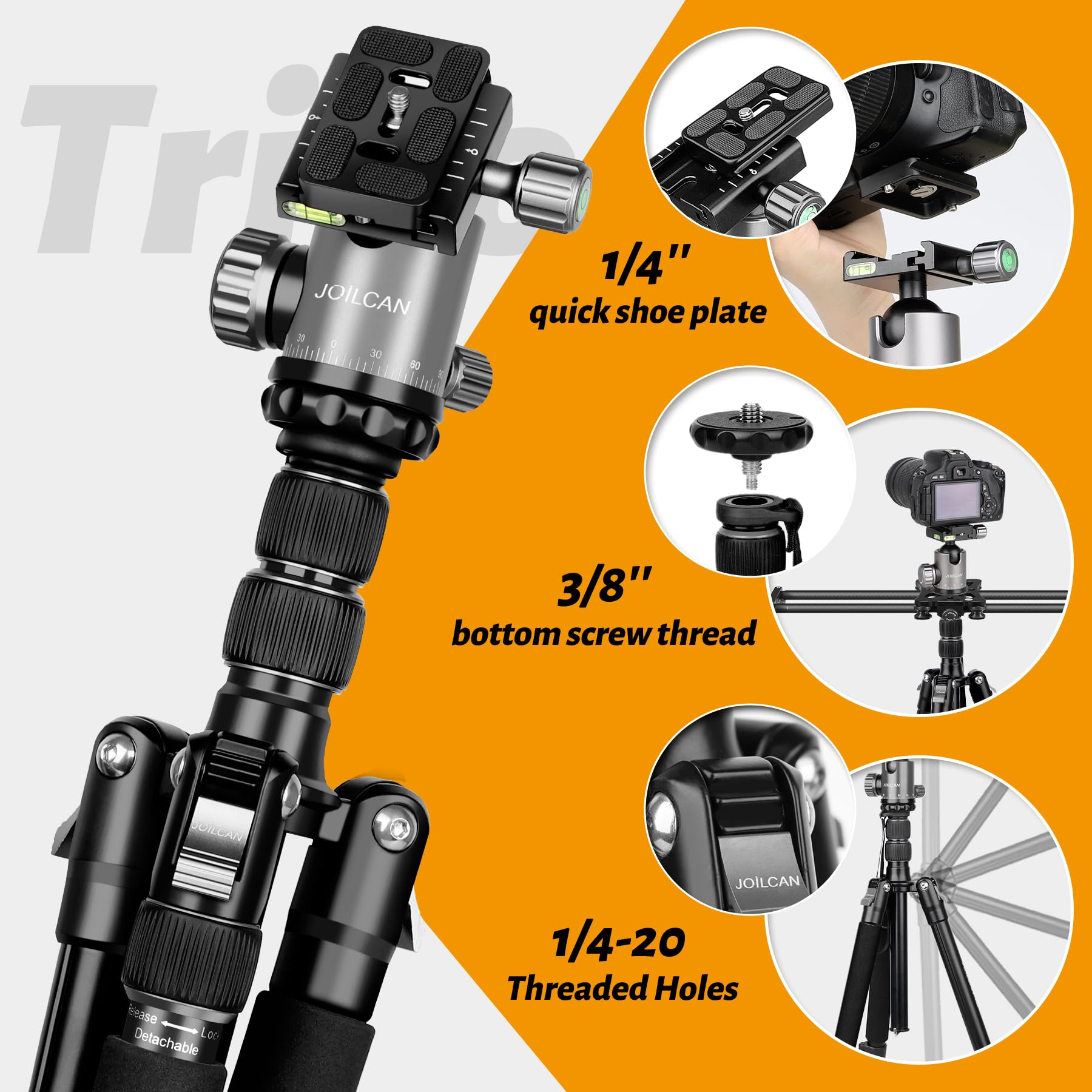 Joilcan Tripod For Camera, 81'' Camera Tripod Dslr Tripod, 83'' Aluminum Camera Tripods & Monopods, Heavy Duty Travel Tripod For