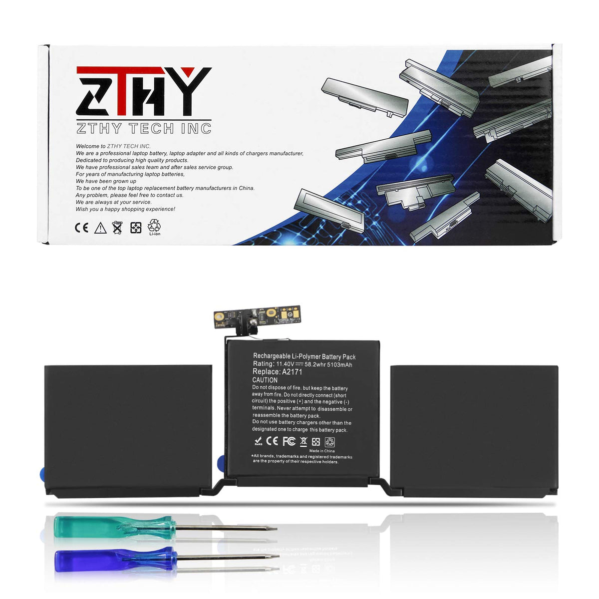 Zthy A2171 A1713 Laptop Battery Replacement For Macbook Touch Pro 13'' A1708(2016,2017) A2159(2019) A2289(2020) A2338(M1, 2020)