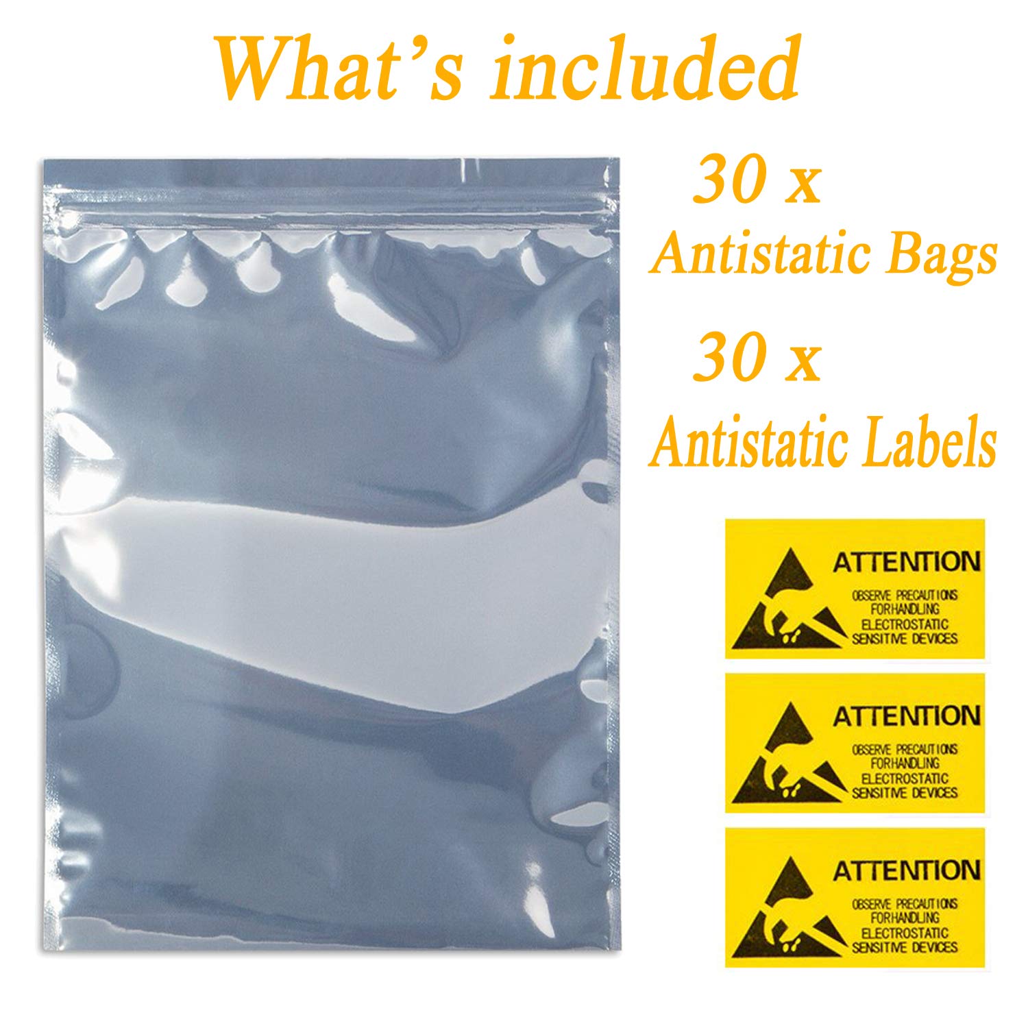 Kukubags 30Pcs 11X15 Inch Anti Static Bag With 30Pcs Antistatic Labels, Static Free Bag For Electronics, Large Resealable Non St