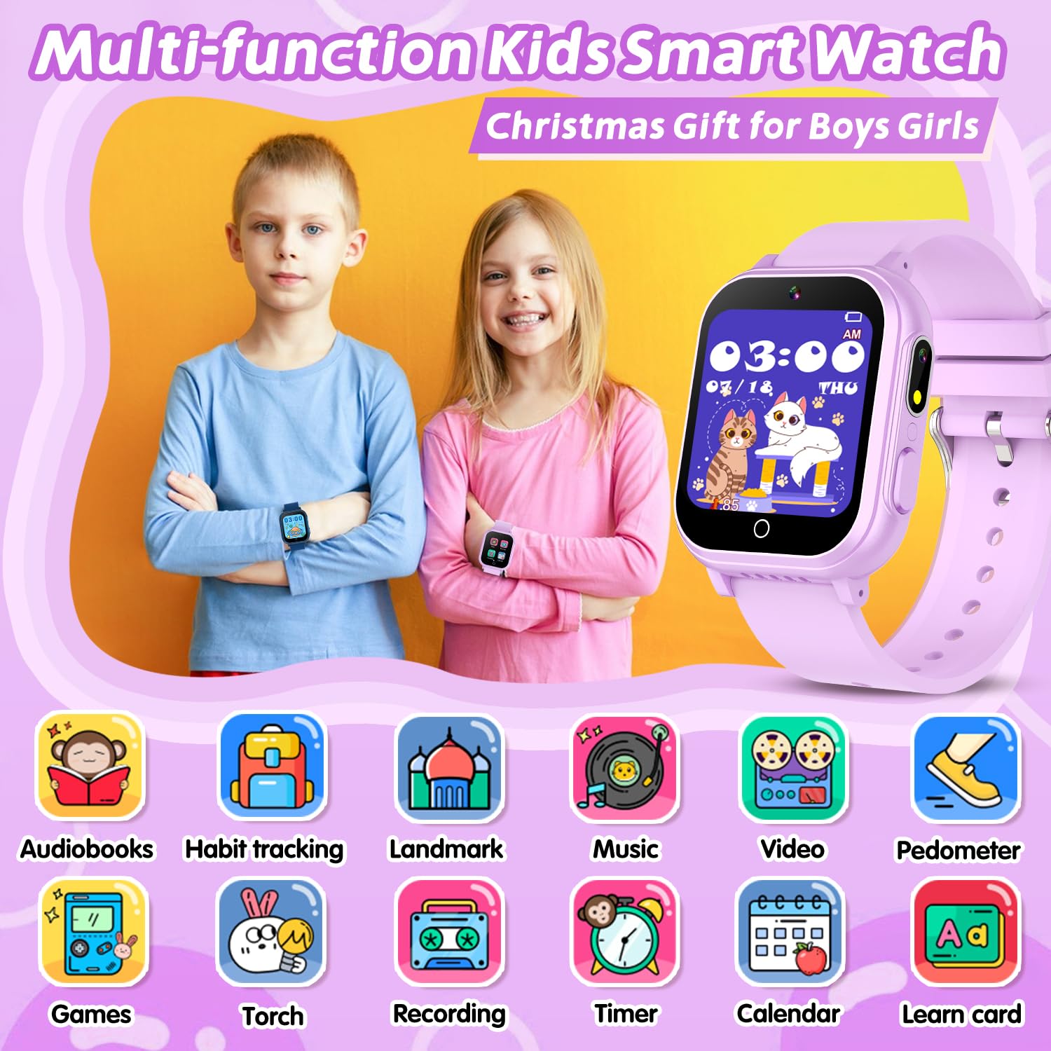 Kids Waterproof Smart Watch Gift For Girls Age 5-12, 32 Games Hd Touchscreen Kids Watch With Dual Camera Video Music Player Pedo