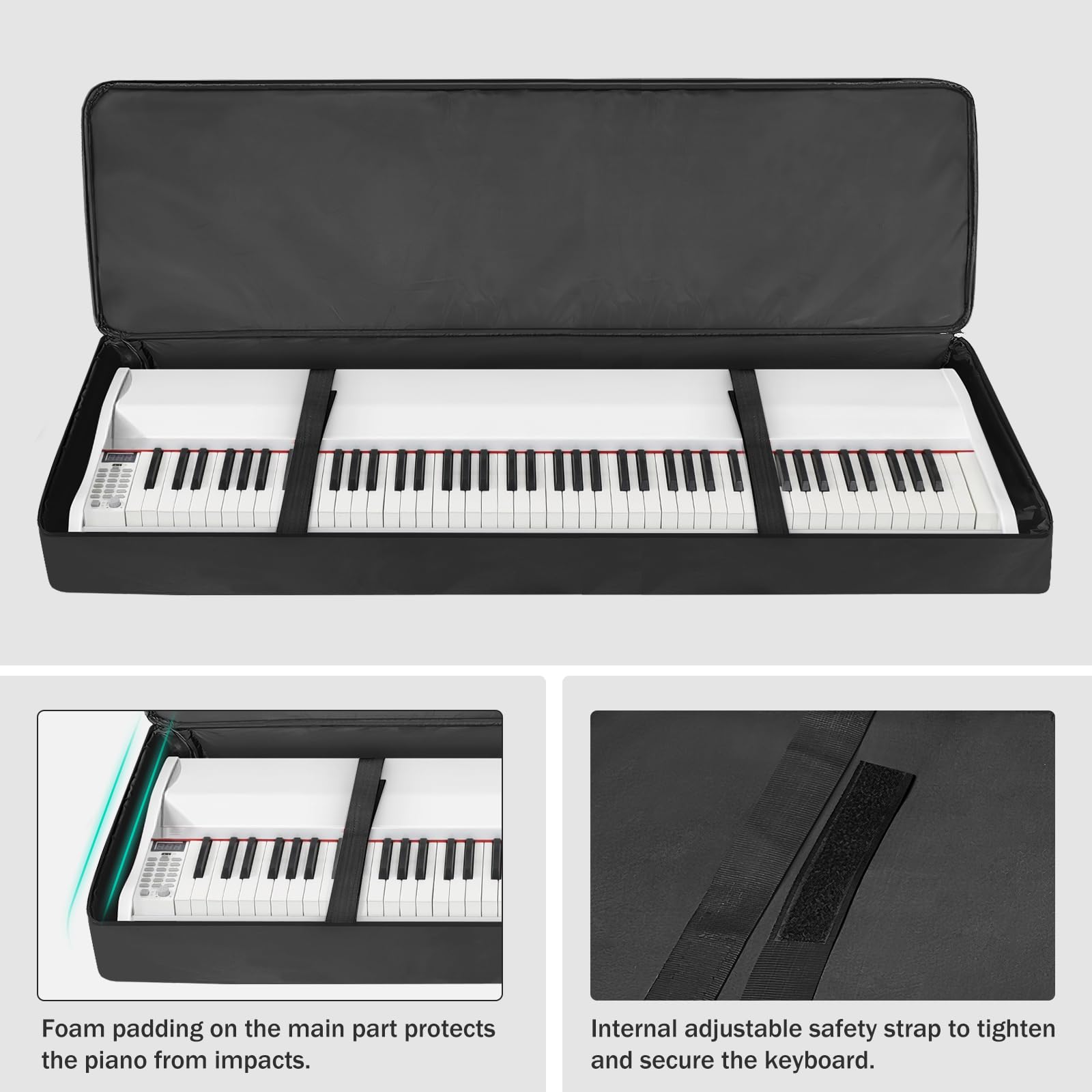Xidihf 88 Key Keyboard Case   Full Padded Piano Gig Bag With Adjustable Shoulder Straps, 4 Storage Pockets For Accessories, 53.9