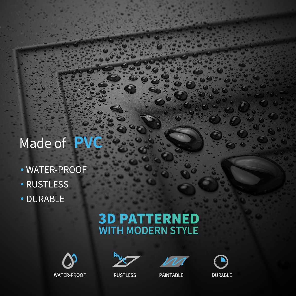 Art3D 12 Pack Square Black Drop Ceiling Tile 2Ft X 2Ft, Pvc Ceiling Panel 24 X 24In.