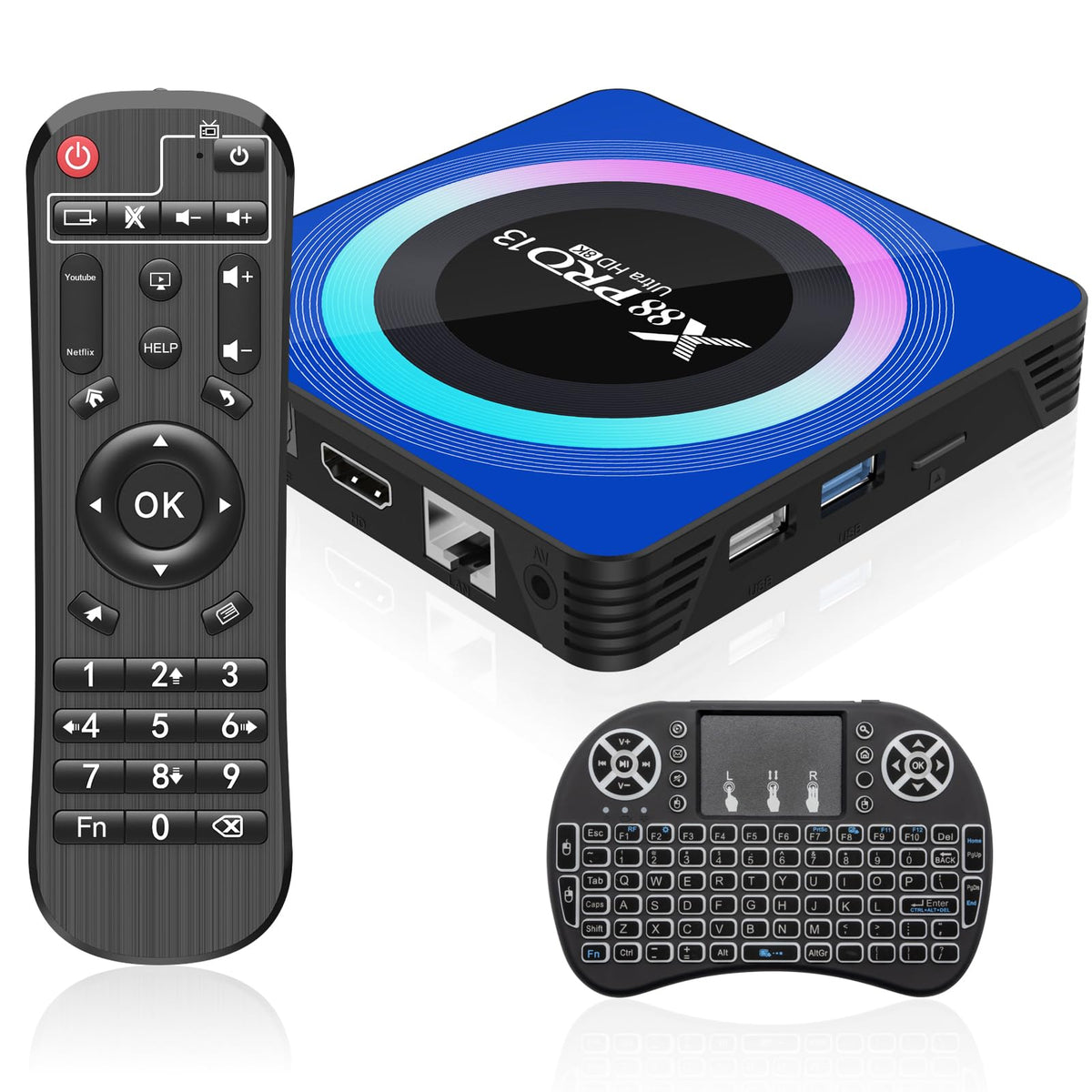 Android Tv Box 13.0, Android Box 4Gb Ram 64Gb Rom, Quad Core Android Smart 8K Tv Box With Mini Keyboard Support 2.4G/5.0Ghz Dual Wifi 100M Ethernet Bluetooth