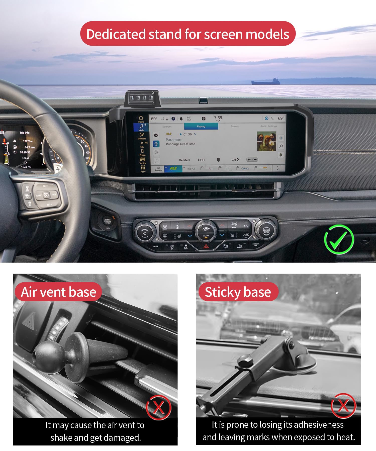 Masergogo Wireless Charging Car Phone Holder For Jeep Wrangler/Wrangler 4Xe / Gladiator 2024 2025 Accessories 12.3 Inch Screen F