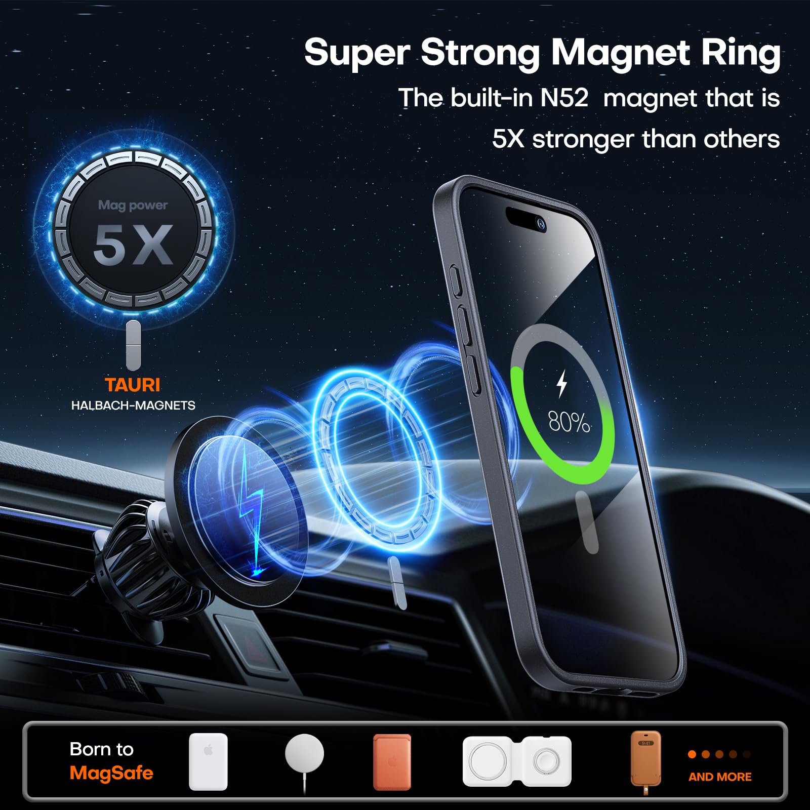 Tauri Magnetic Case For Iphone 15 Pro, [Military Grade Drop Protection] Slim Shockproof Phone Lanyard Case 6.1 Inch  Matte Black