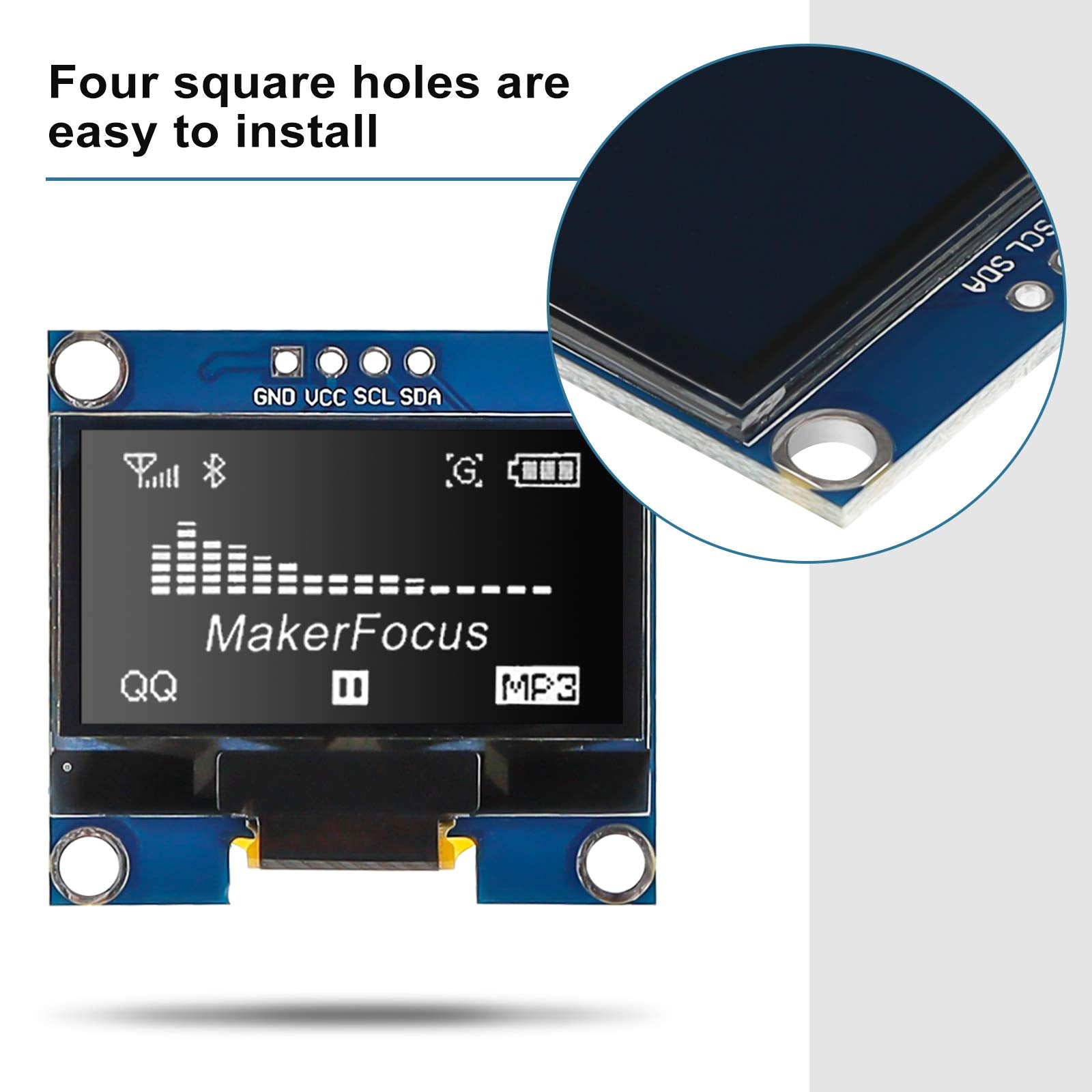 Makerfocus 2Pcs Oled Display Module I2C 128X64 1.3 Inch Display Module Ssd1106 White With Pins For Ar Duino Uno R3 Raspberry Pi