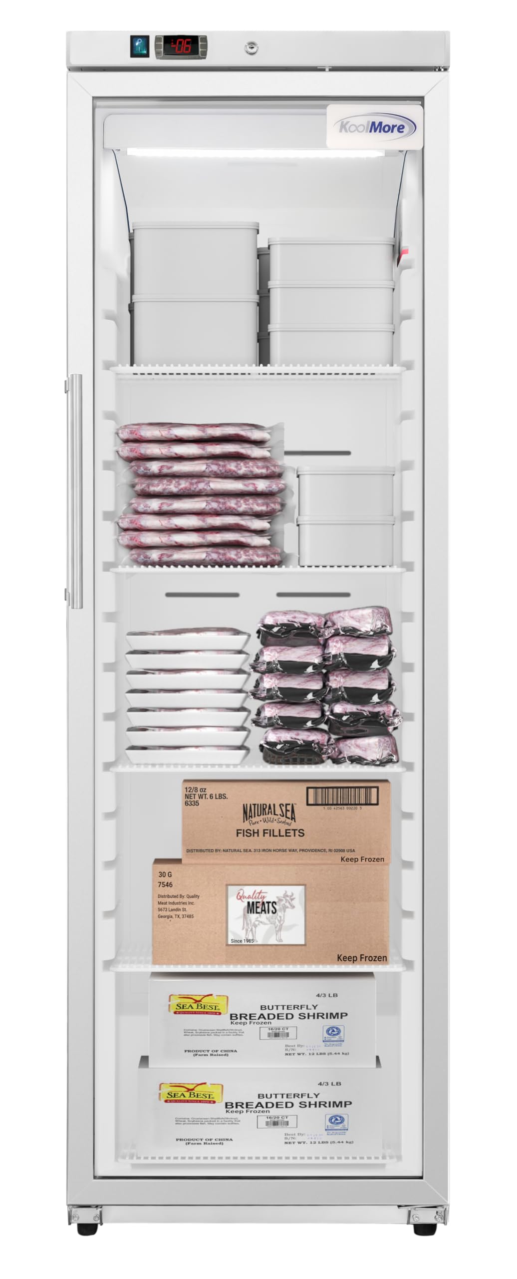 KoolMore 24 in. 12 cu. ft. Commercial Auto Defrost Glass Door Reach-In Freezer, ETL Sanitation Listed in White (KM-RIF-1GD12C-A)