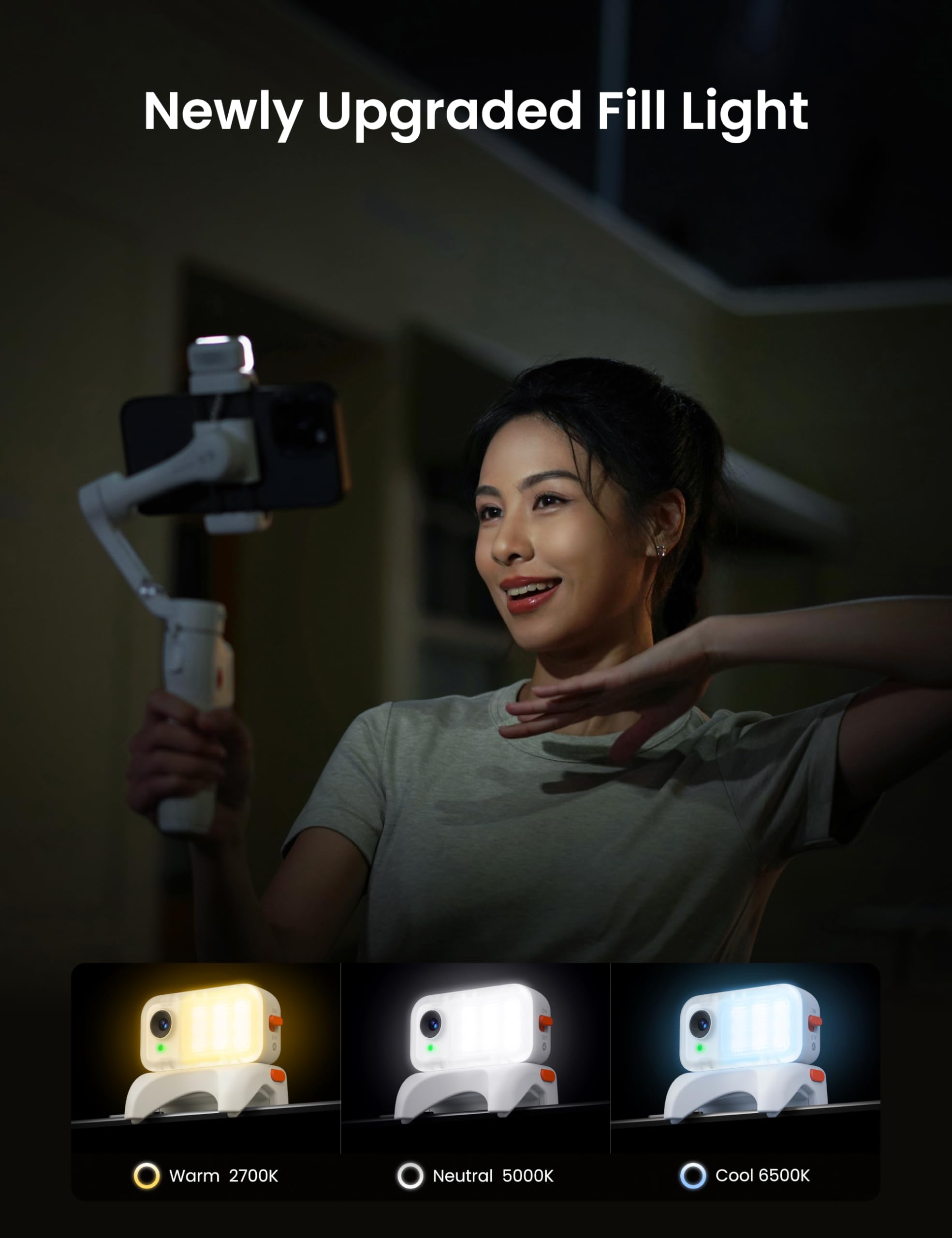 Hohem Isteady V3 Phone Gimbal Stabilizer, Magnetic Ai Tracking Sensor With Fill Light, Detachable Remote Control, Built-In Exten