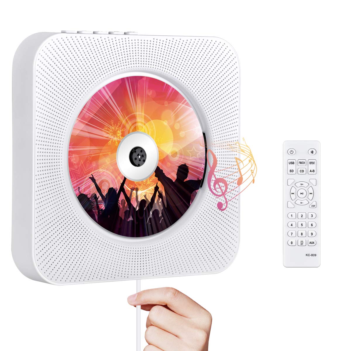 Portable Cd Player With Bluetooth, Qoosea Wall Mountable Cd Players Music Player Home Audio Boombox With Remote Control Fm Radio Built In Hifi Speakers Lcd Display Mp3 Headphone Jack Aux Input Output