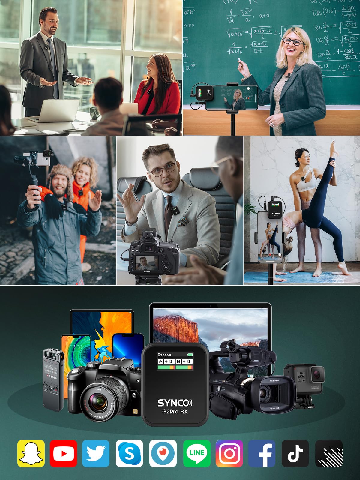 Synco Wireless Lavalier Mic System, G2(A2) Pro Dual Channel 656Ft Transmission With Digital Usb Outputs With Dslr/Iphone/Android