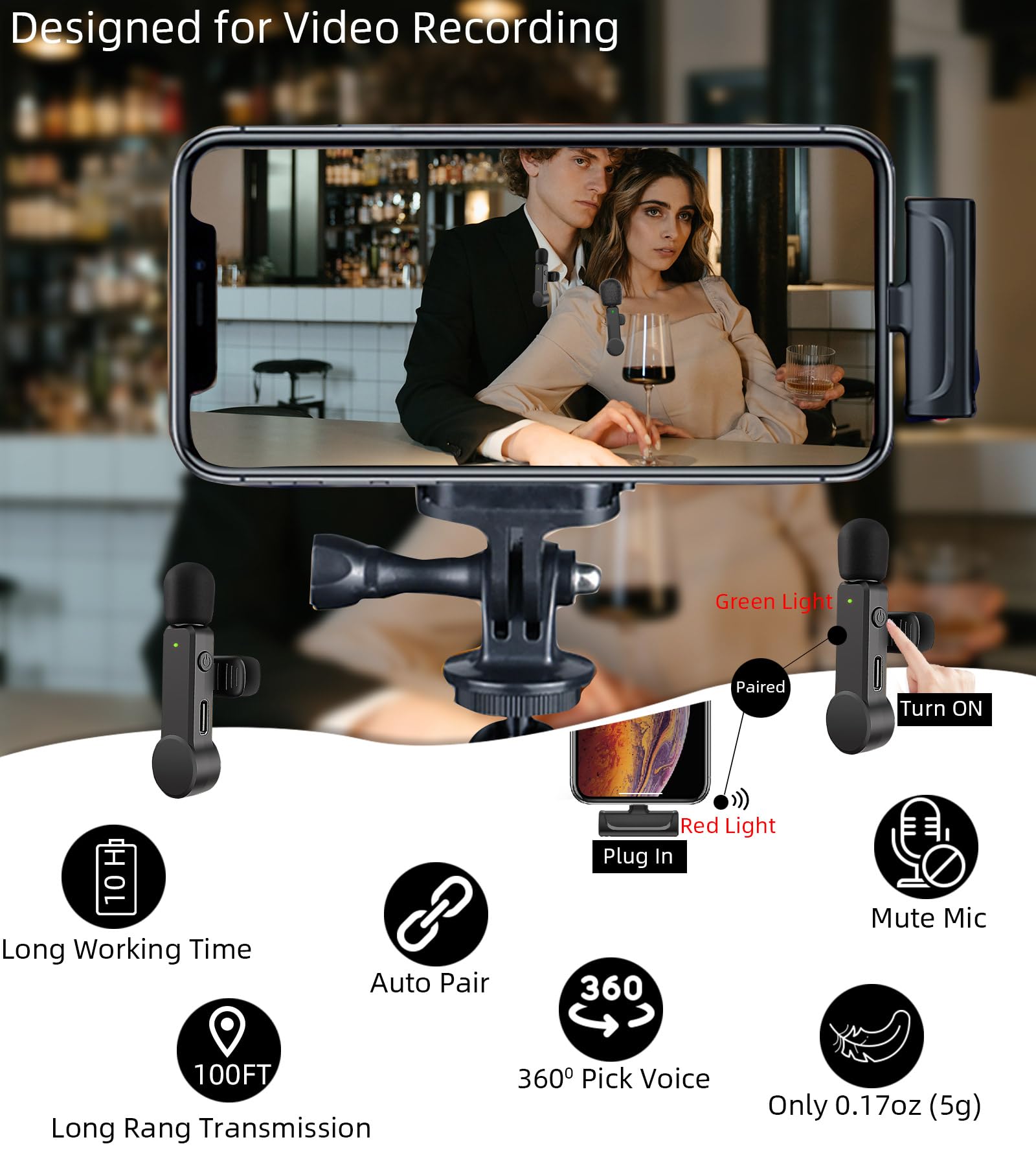 Nptcl 2 Pack Lavalier Microphone Usb C Wireless Lav Mic For Android Phone Noise Canceling Mini Lapel Mic Type C For Iphone 15/16
