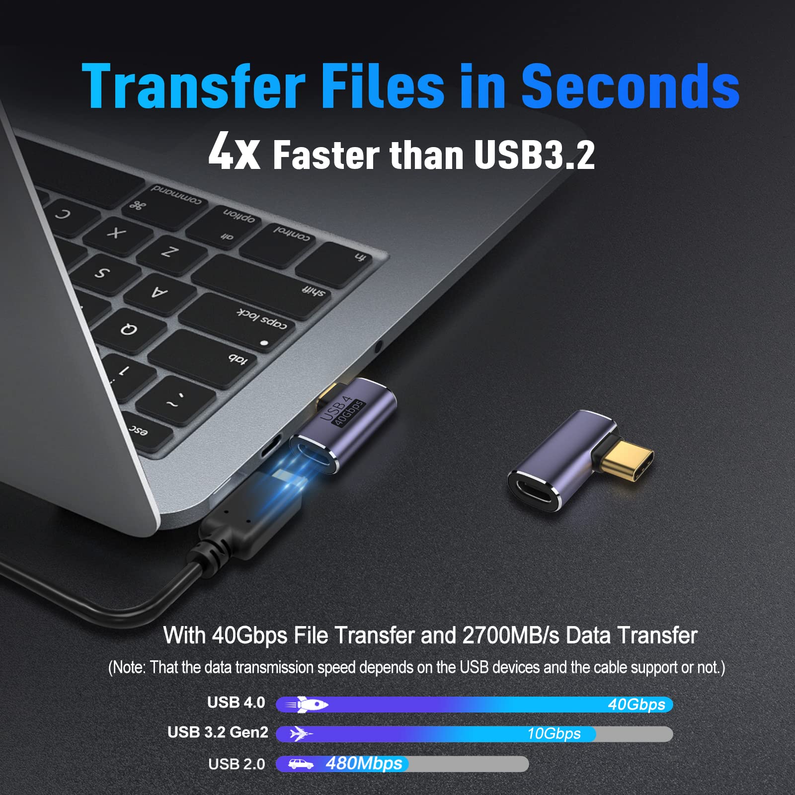 V Vcom Usb C 90 Degree Adapter (2 Pack), 40Gbps Data Transfer Usb Type C Male To Female Right Angle Extender For Steam Deck,Swit