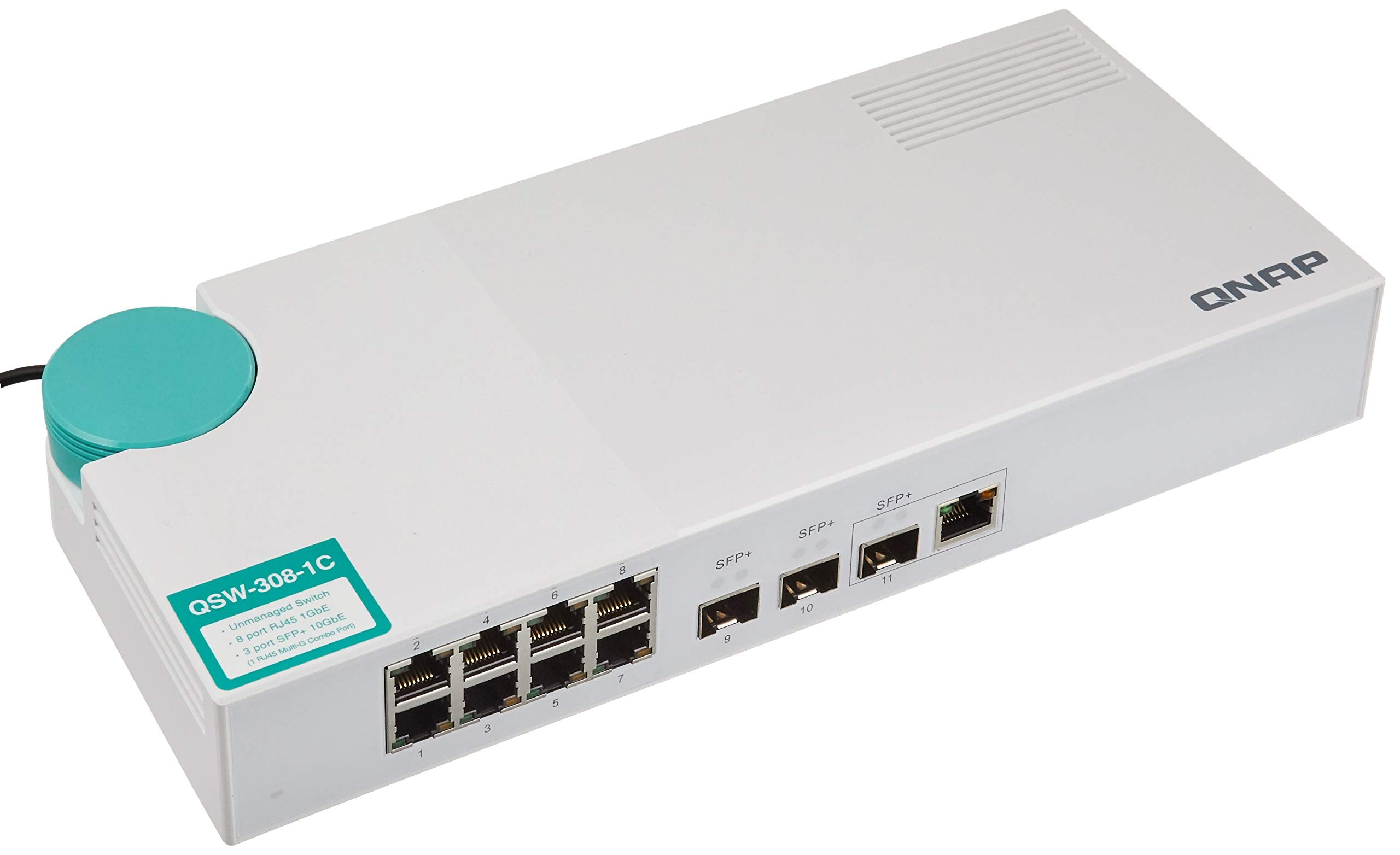 Qnap Qsw 308 1C 10Gbe Switch, With 3 Port 10G Sfp+ (One 10Gbe Sfp+/Rj45 Combo Port) And 8 Port Gigabit Unmanaged Switch