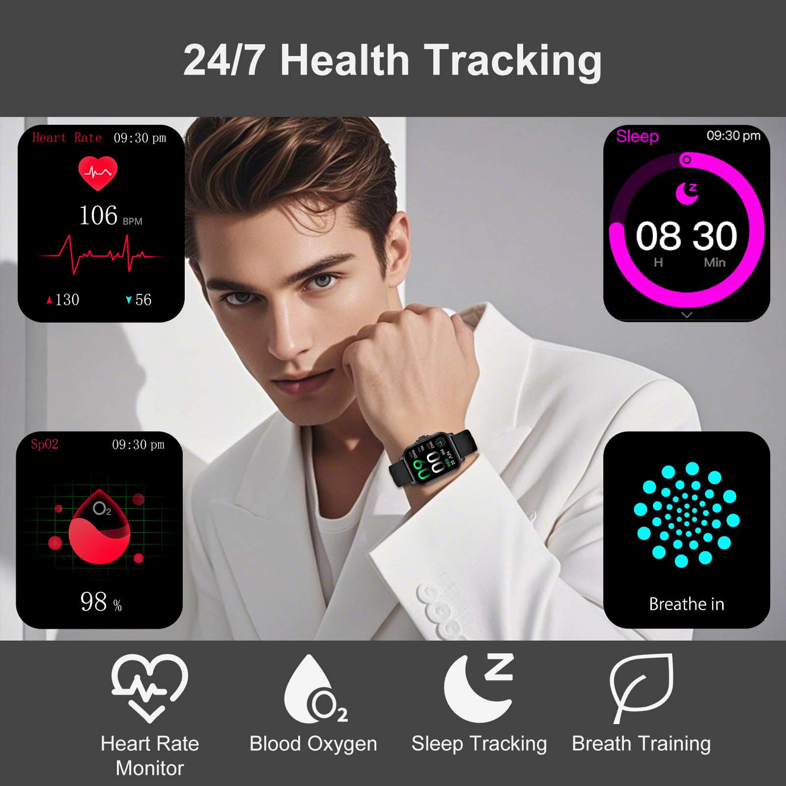 Smart Watches For Women Men Fitness Tracker Watch 2.04 Hd Screen Sport Watch With Chatgpt Ai Voice 3 Bands Step Counter 24/7 Hea