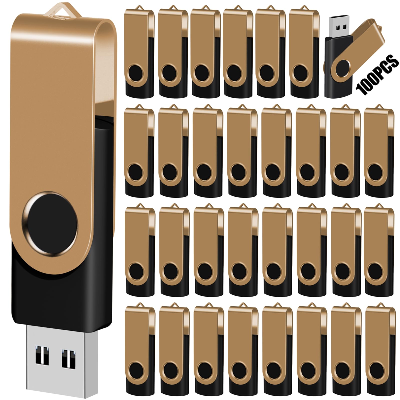 Eastbull 1Gb Usb Flash Drive Bulk Thumb Drives 100 Pack With Lanyards Usb 2.0 Jump Drive 1Gb Memory Sticks Zip Drive Pen Drive For Storage And Backup Gold 100Pcs 1Gb