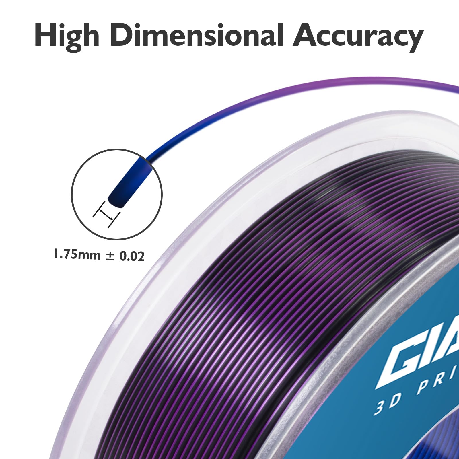 Giantarm Tri Colors, Silk Pla Filament, 3D Printer Filament 1.75Mm +/ 0.02Mm, 1Kg (2.2Lbs) Spool, Vacuum Packaging (Blue+Purple+