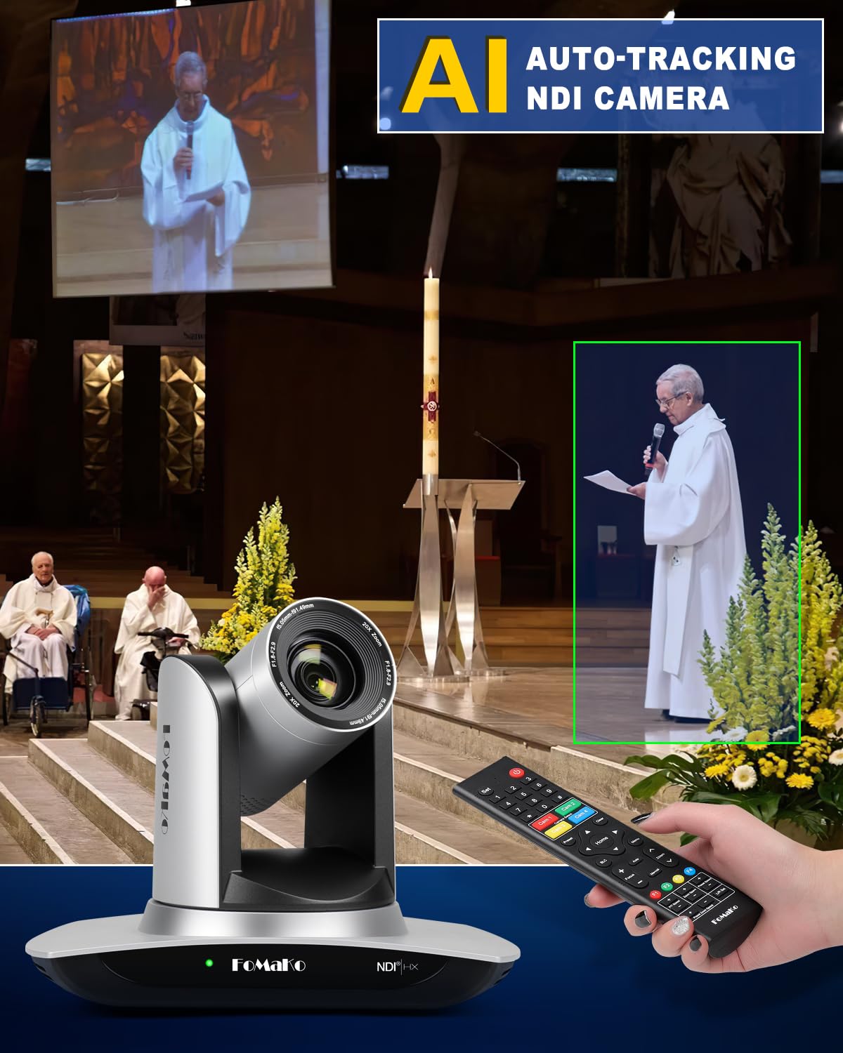 Fomako Ndi Camera Ai Auto Tracking Hdmi Ptz Camera 20X Optical Zoom Ip Usb3.0 Hdmi Ptz Camera For Church Services Worship Educat