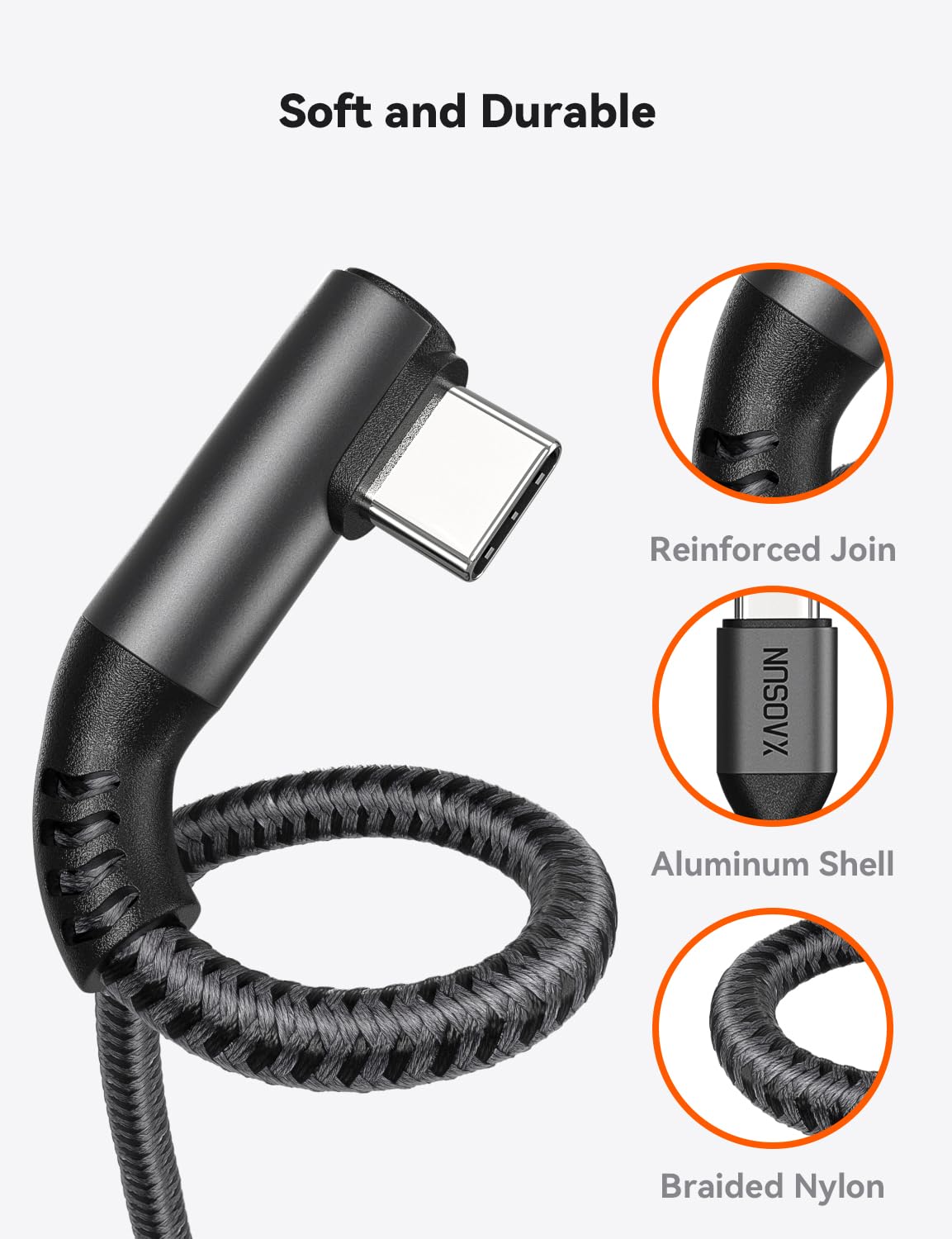 Xaosun Usb C To Usb C Cable 16Ft Usb2.0 Vr Cable 240W Right Angle Chager Cable For Iphone 15 Macbook Pro/Air, Type C Fast Chargi