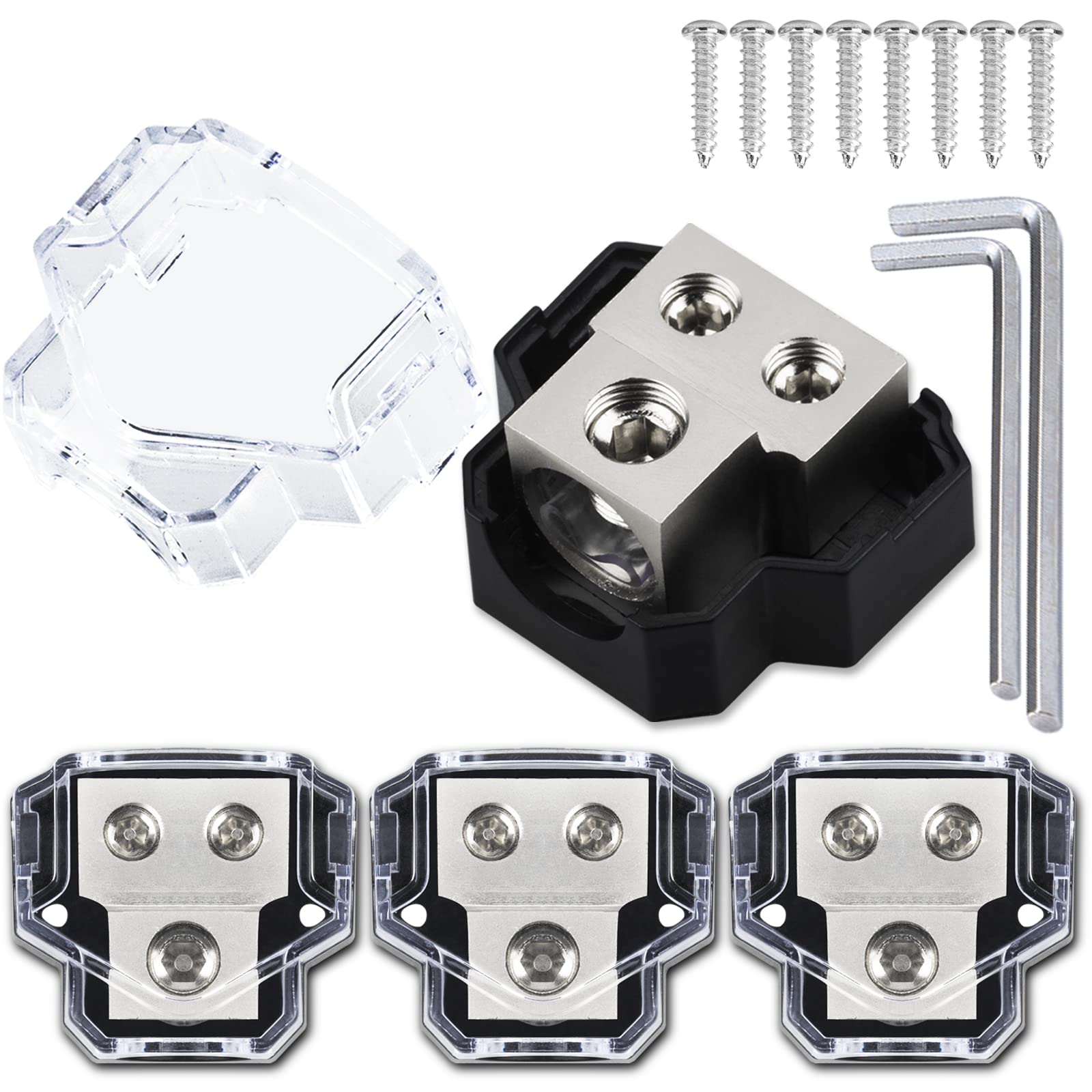 Hamolar 4 Pack 2 Way Power Distribution Block, 0/2/4 Gauge In / 4/8 Gauge Out Amp Power Distribution Ground Distributor Connecti